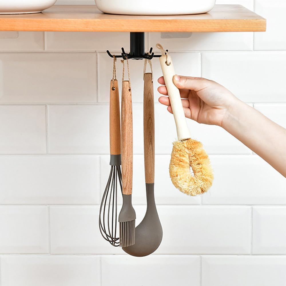 Under Cabinet 360&deg; Rotatable Kitchen Hooks with 6-Claws, 2Pcs 360&deg; Rotating Folding Hook under Cabinet Utensil Hanger, 360&deg; Rotating under Shelf Hooks with 6 Claws image number 2
