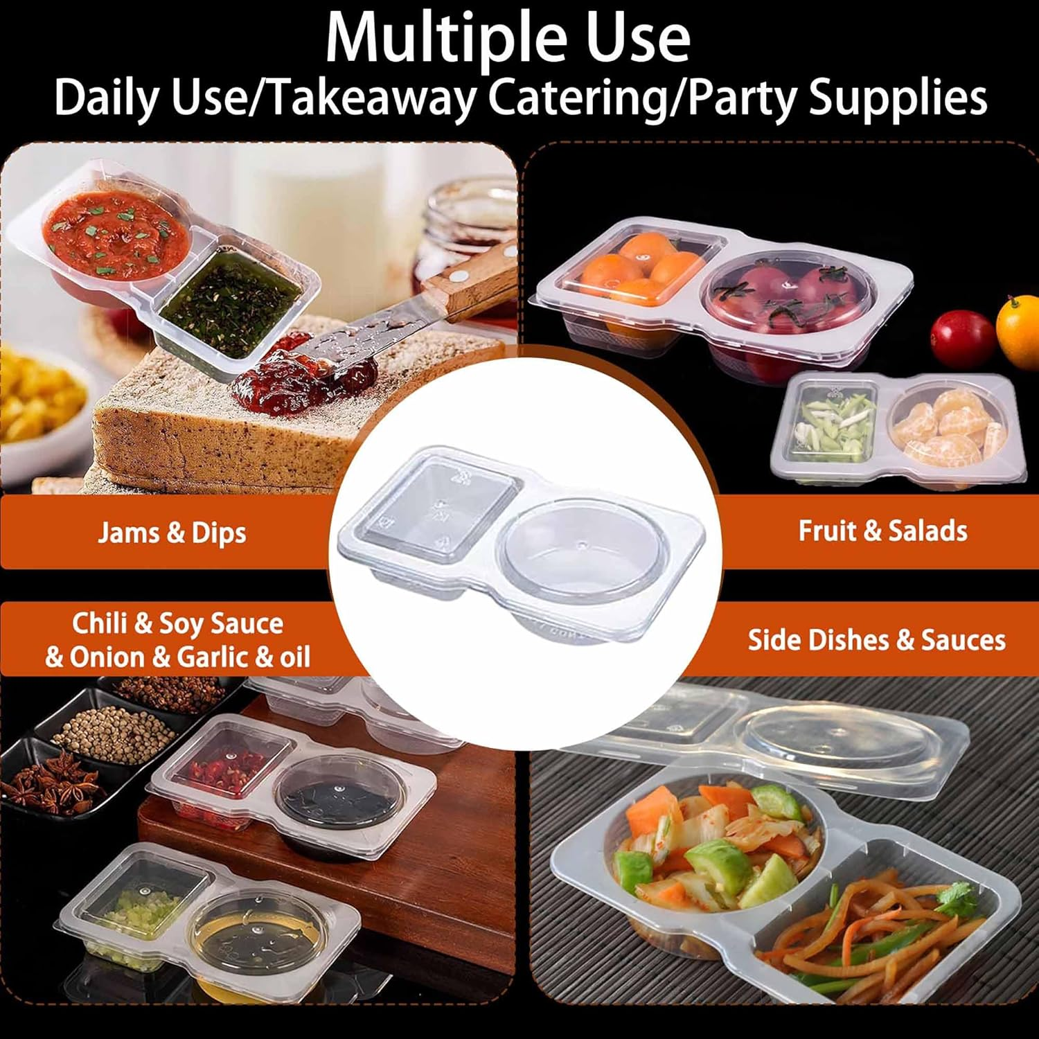 40 PCS Reusable Snack Pack Containers Double Condiment Container with Lids for Takeaway Food Sauce Storage image number 3