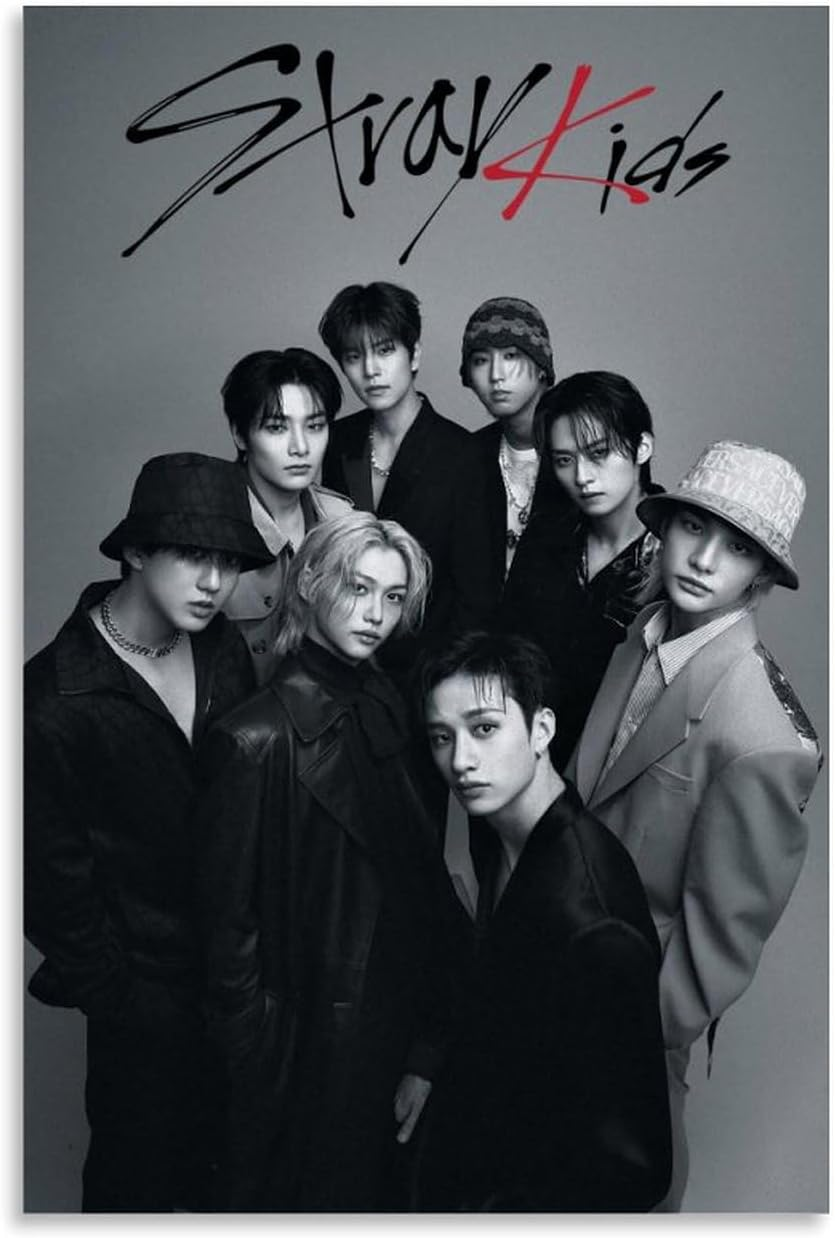 Kpop Stray Kids Poster Vintage Poster Canvas Painting Wall Art Picture Home Decor Print for Bedroom Living Room Dorm Study Bar Office 12X18Inch(30X45Cm)