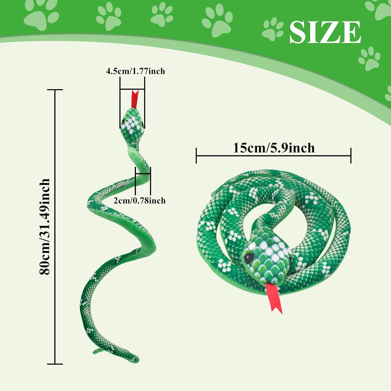 Andiker Cat Catnip Toy for Cats, 31 Inch Long Snake Catnip Toy with Crinkle Sound, Cat Interactive Toy, Plush Toy for Playing Cat Chew Toy (Green) - Green image number 2
