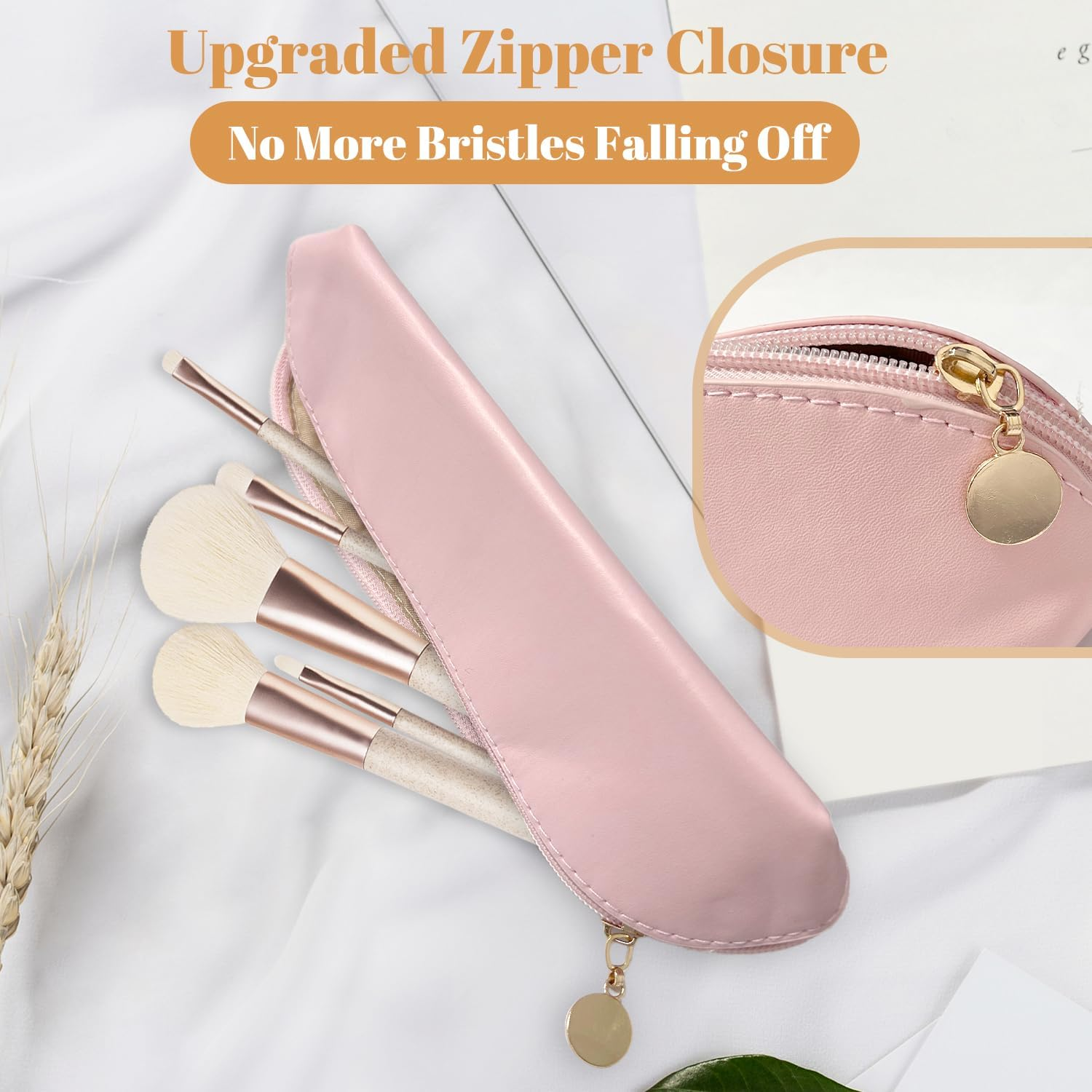 VLYX 3 PCS Makeup Brush Travel Bag Large PU Leather, Waterproof Cosmetic Organizer Zipper Pouch, Portable Anti-Fall Brush Holder for Travel Outdoor Bags image number 1