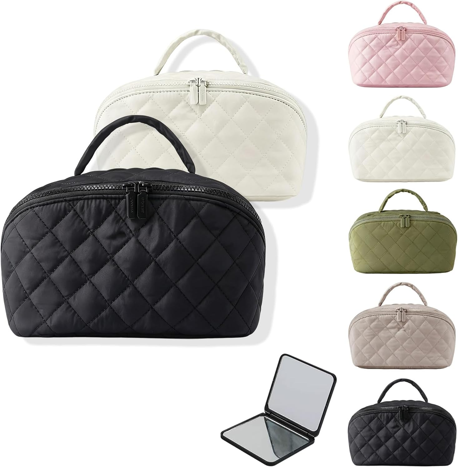 Petition Makeup Bag for Woman, Travel Makeup Bag, 180&deg; Wide Open Lay-Flat Water-Resistant Cosmetic Case, Spacious 180&deg; Open Cosmetic Organizer, Pouch Open Flat Small Toiletry Bag (Green)