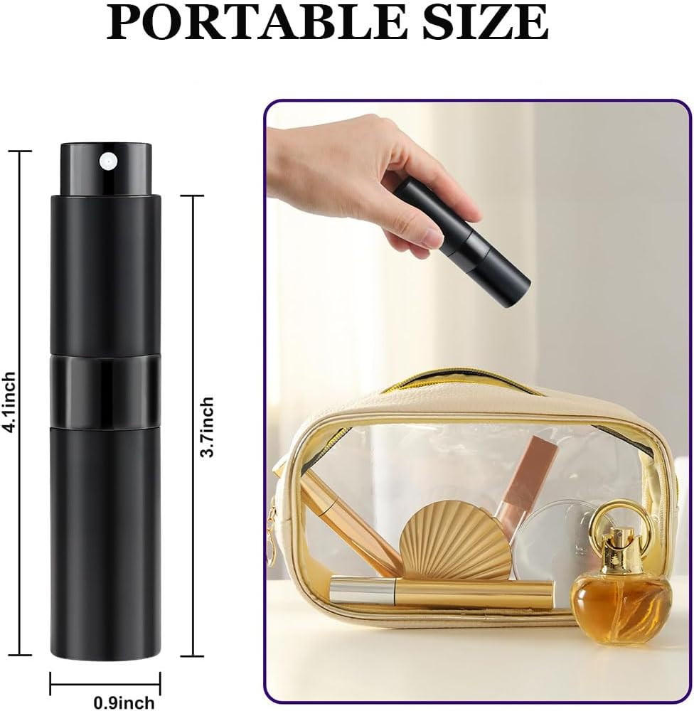 8ML Atomizer Perfume Spray Bottle, 3 Pack Refillable Mini Perfume Atomizer Empty Spray Bottle for Travel, Portable Leakproof Scent Pump Case for Men and Women(Black, Silver, Pink) image number 5