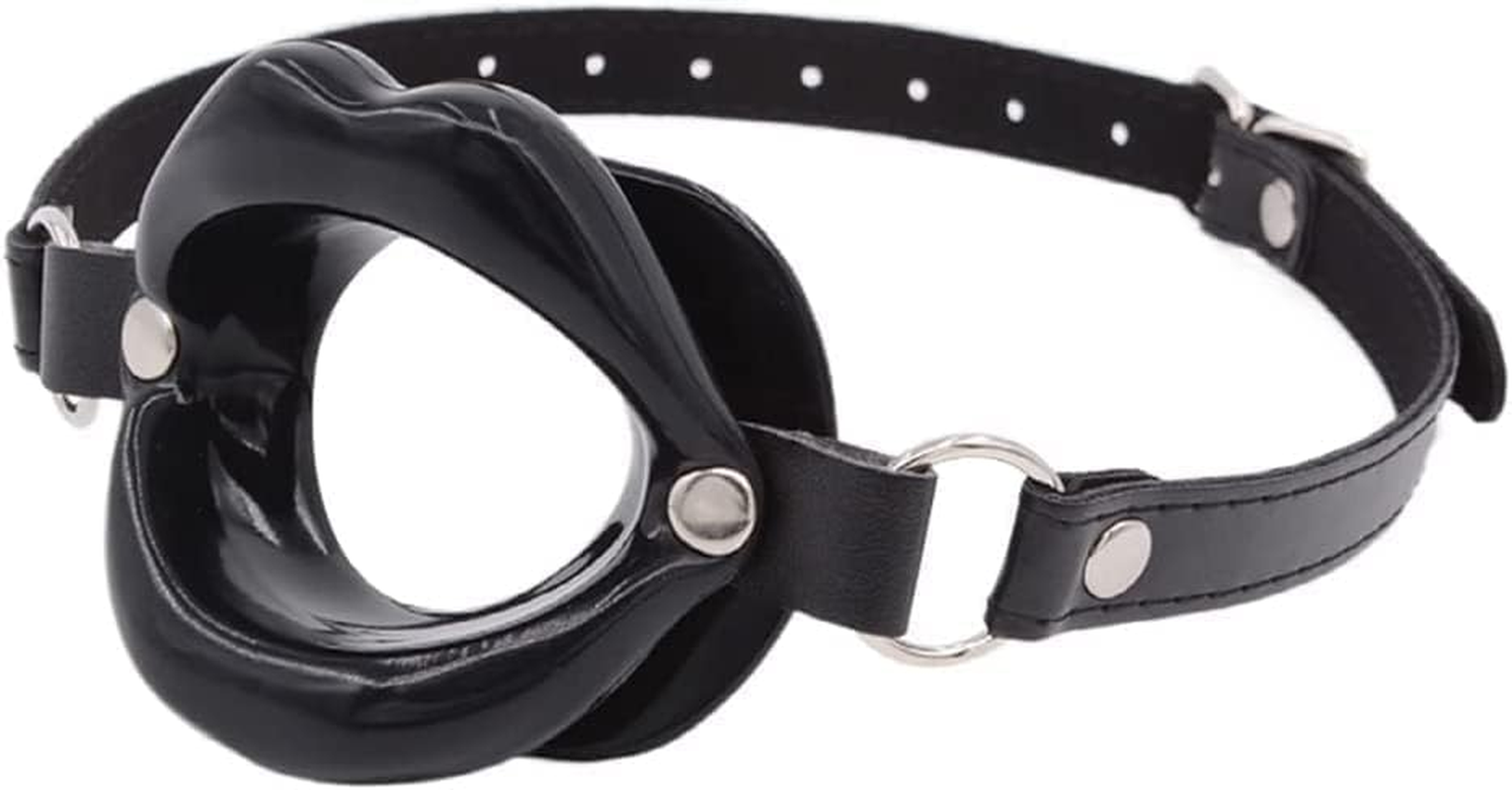Gag Mouth Gag Silicone Lip Separator with Mouth Opening SM Ball Gag Lips Harness Bondage Adjustable Forged Mouth Open Leather Flirting Sex Toy for Beginners Couples (Black-M)