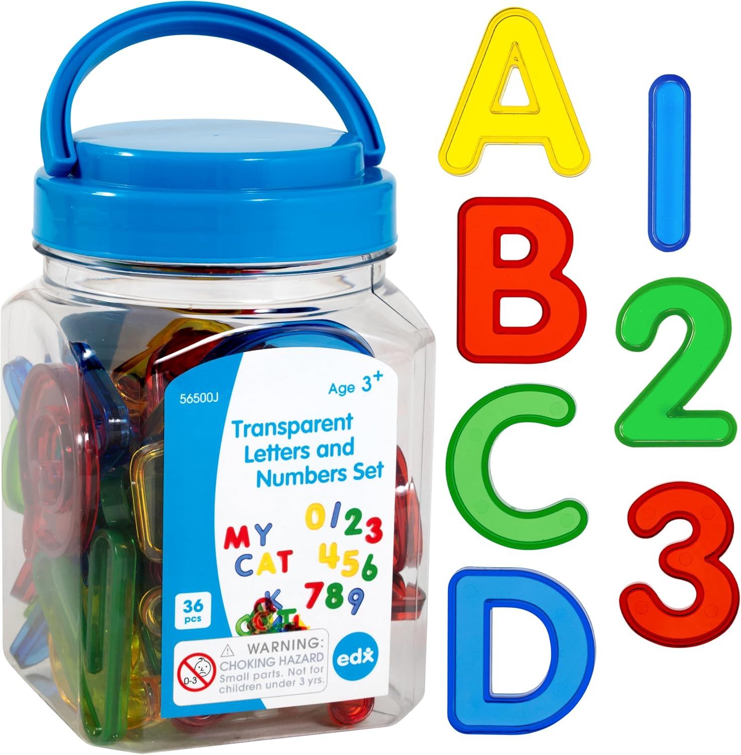 Edx Education Transparent Letters and Numbers Set - Mini Jar - Colorful, Plastic Letters and Numbers - Light Box Accessory - Sensory Play image number 4
