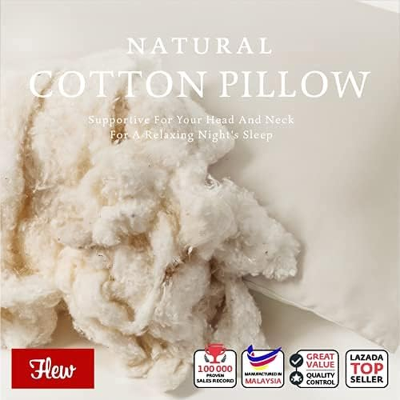 FLEW 100% Natural Cotton Filling Milky White Pillow Organic Smell Comfortable image number 4