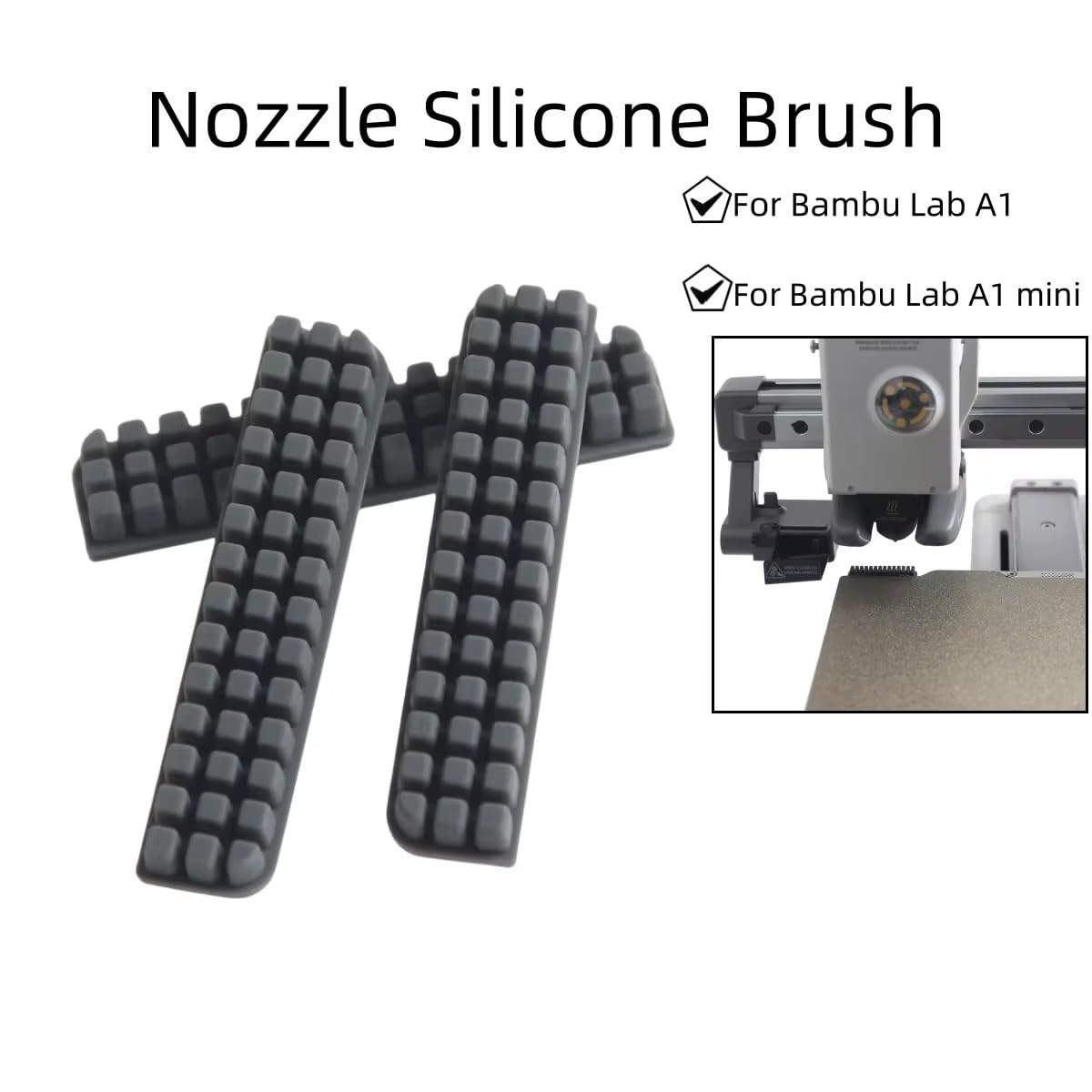 3 PCS Lab A1 Silicone Nozzle Brush Accessories,Mini Wiper Silicone Brush Nozzle Cleaning Brush for Bambu Lab A1/A1 Mini 3D Printer Cleaning Tool 3D Printer Parts (For A1 Mini) image number 5