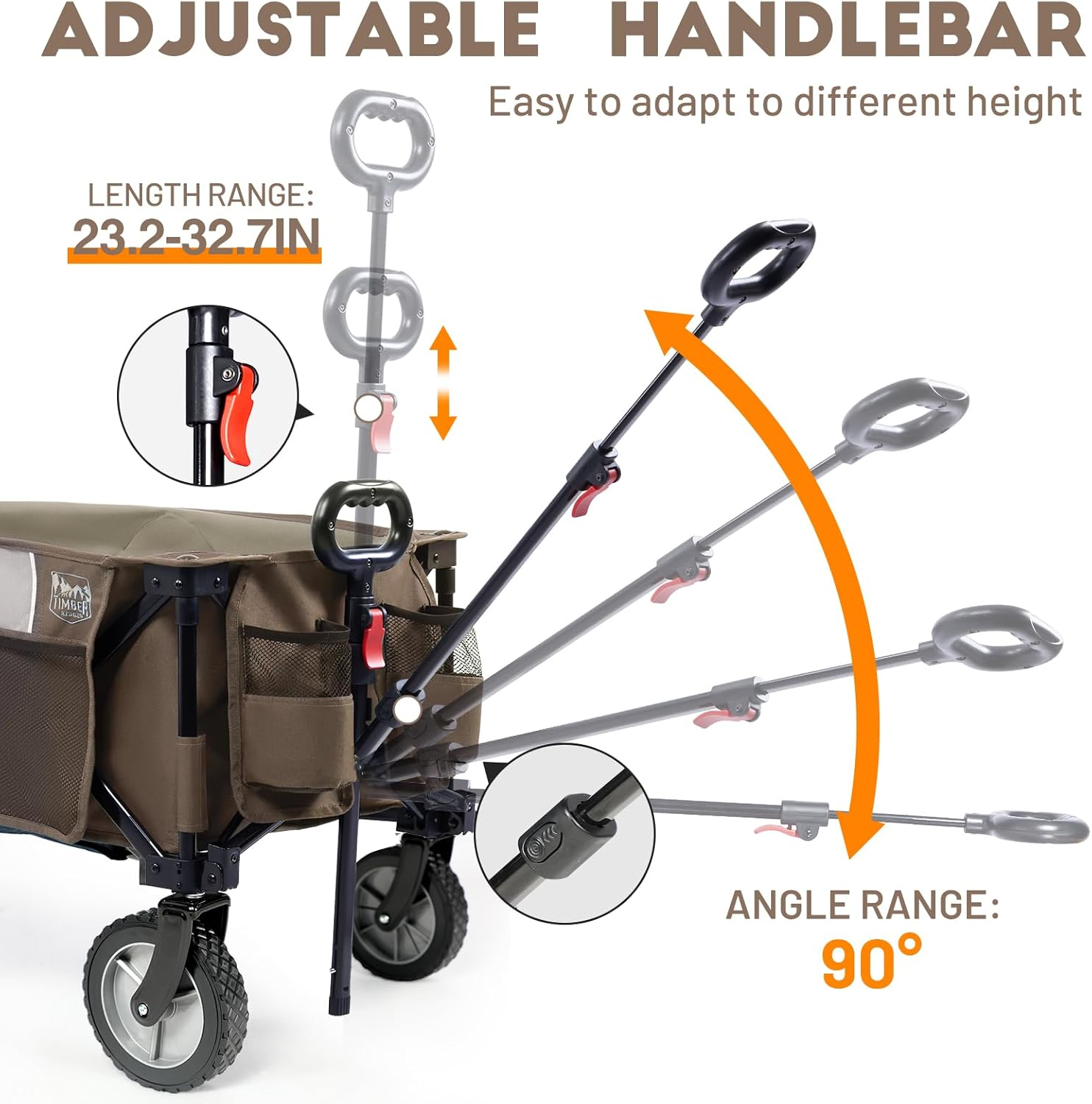 Timber Ridge Collapsible Outdoor Folding Wagon Cart Heavy Duty Camping Patio Shopping Garden Cart with Side Bag Cup Holder, Tan image number 5