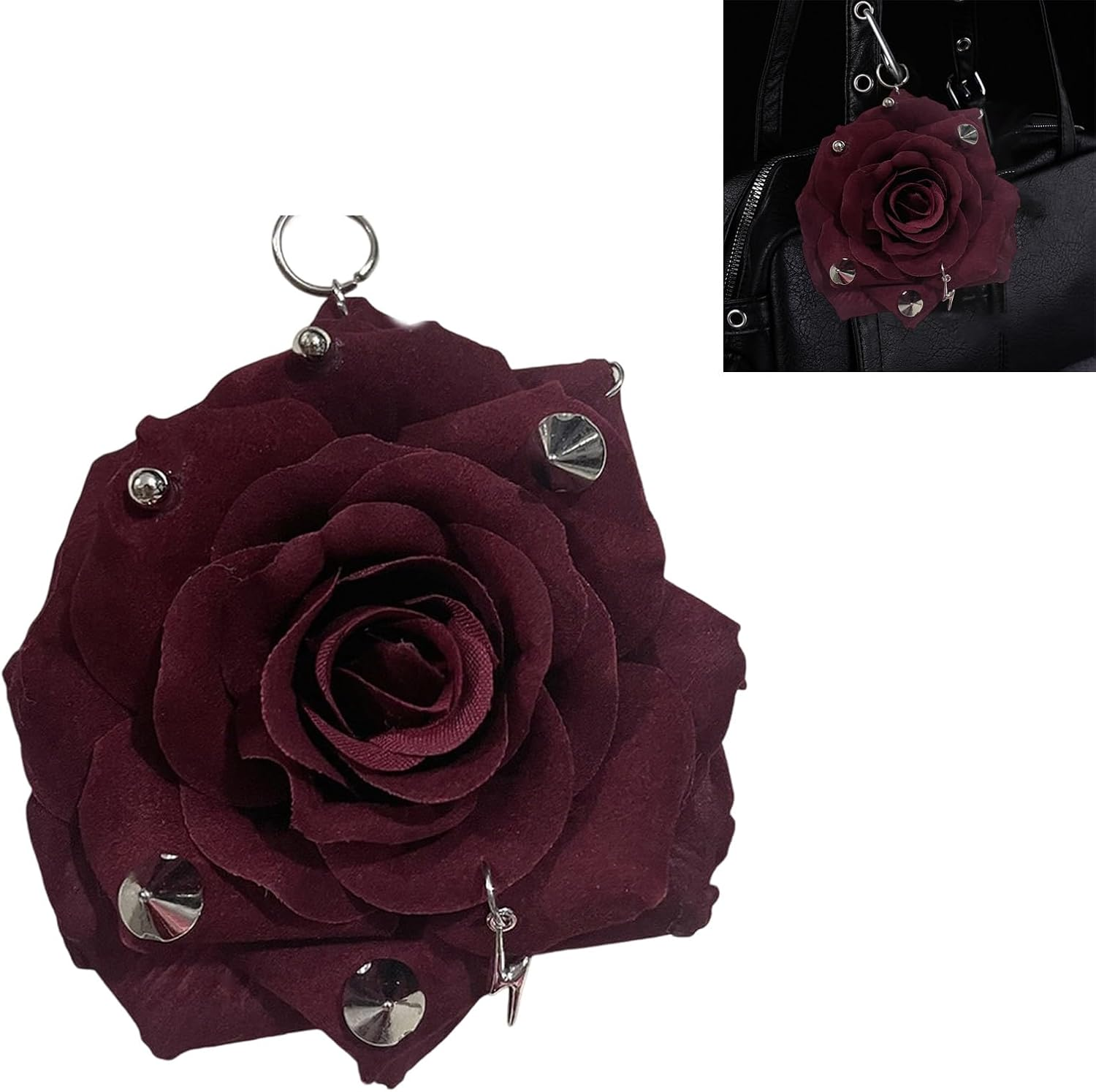 Studded Flower Keychain for Women - Claret image number 4