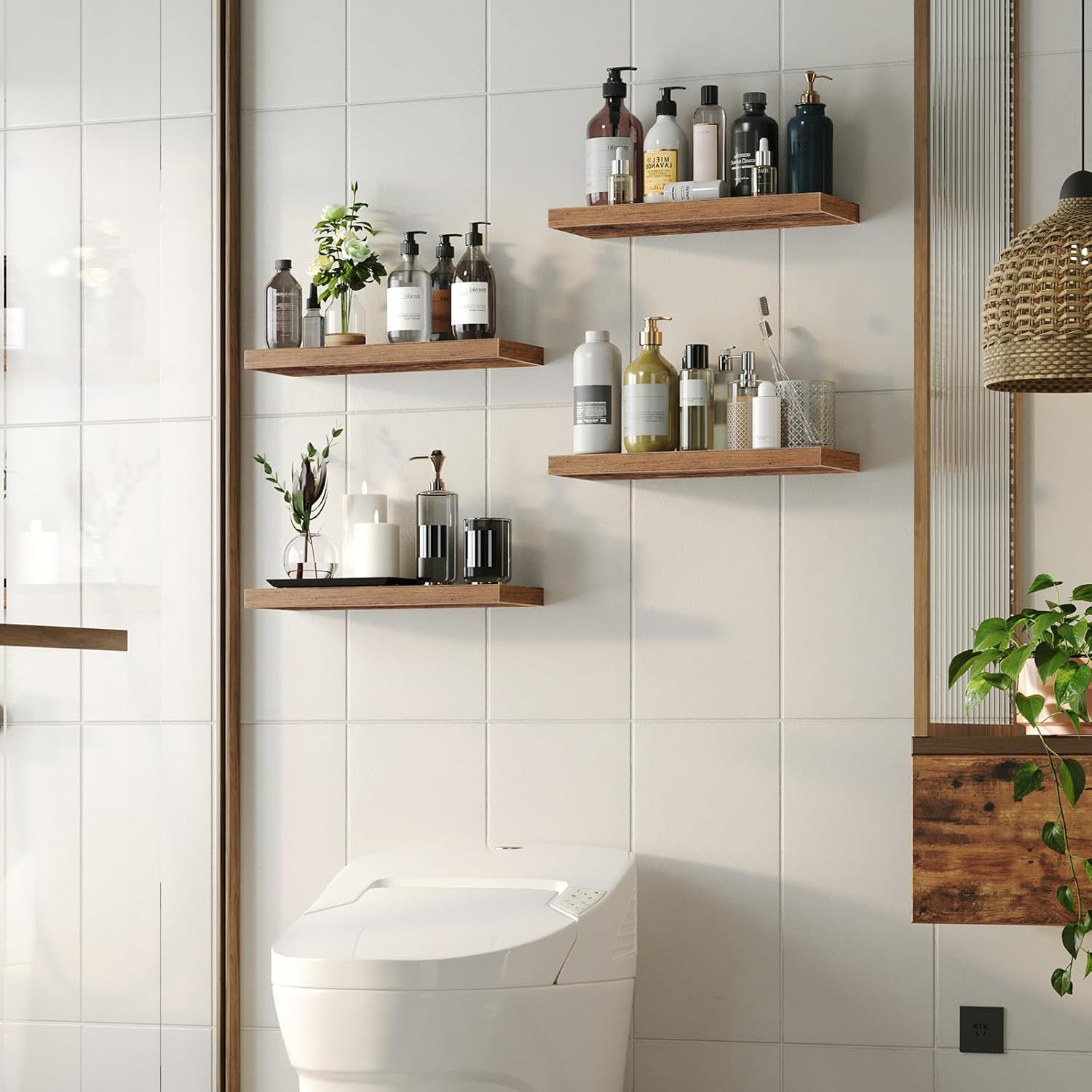 HOOBRO Floating Shelves, Wall Shelf Set of 2, 23.6 Inch Hanging Shelf with Invisible Brackets, for Wall in Bathroom, Bedroom, Toilet, Kitchen, Living Room, Office, Rustic Brown BF60BJ01 image number 1