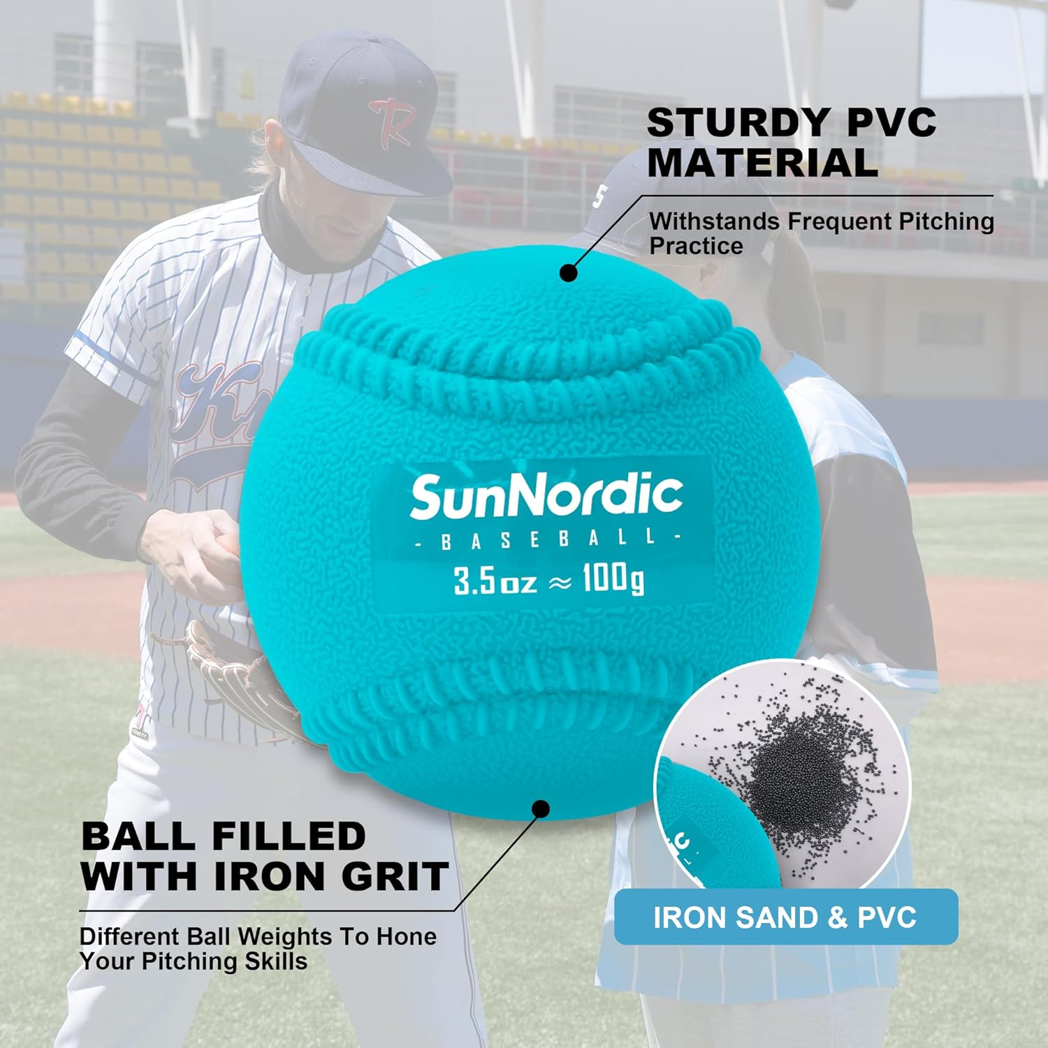 Sunnordic 6/9 Pack Seams Plyometric Weighted Baseball Set (3.5-16/35/53/70 Oz) - Variable Weight Plyo Baseballs for Improved Power & Pitching Training - for All Skill Levels image number 1