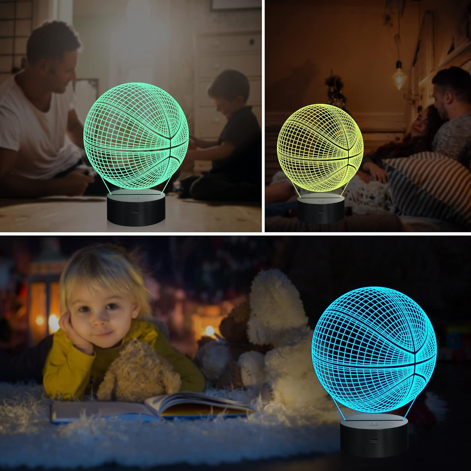 Basketball Night Light, Ammonite 3D Illusion Lamp 16 Colors Changing with Remote & Timer Boys Room Decor for Basketball Lovers Kids Boys Men image number 3