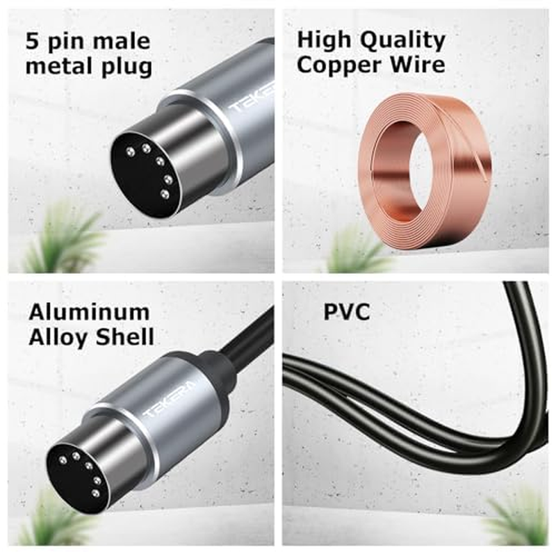 TEKERA MIDI Cable,2-Pack 1M, MIDI Cable Male to Male, Short MIDI Interface, Sturdy 5-Pin Din Connector, Universal Compatibility 5-PIN Metal Plug for Guitars, Electronic Pianos, Electronic Drums image number 1