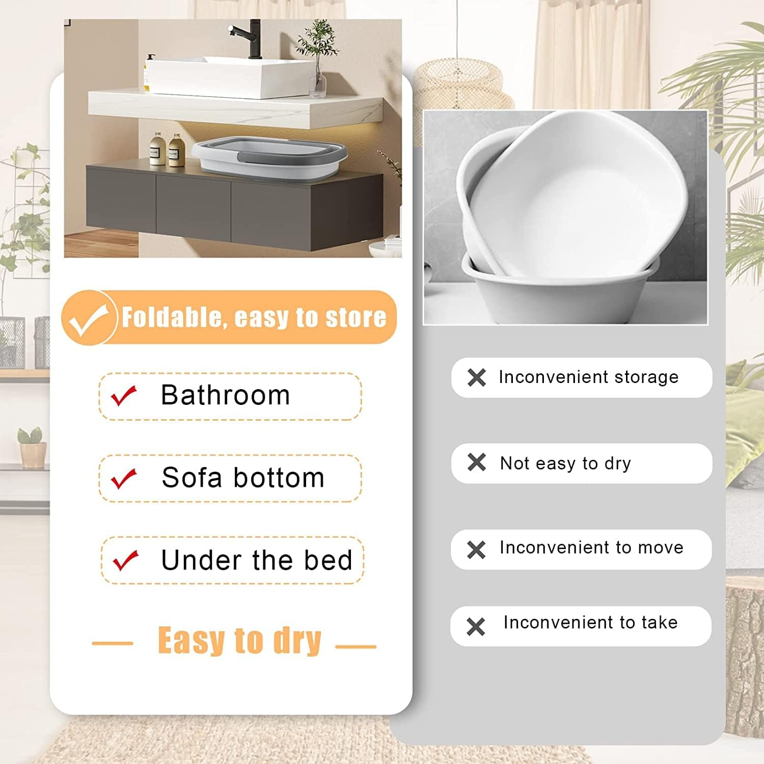 ALINK Collapsible Foot Bath Basin for Soaking Feet, Foot Soak Tub with Handle Foot Spa Bath 15L/4 Gallons Massager Foot Soaking Bath Basin Feet for Dry Cracked Feet, Pedicure Foot Soak, Home Spa Treatment, Collapsible Bucket for Cleaning Mop (Gray) image number 4