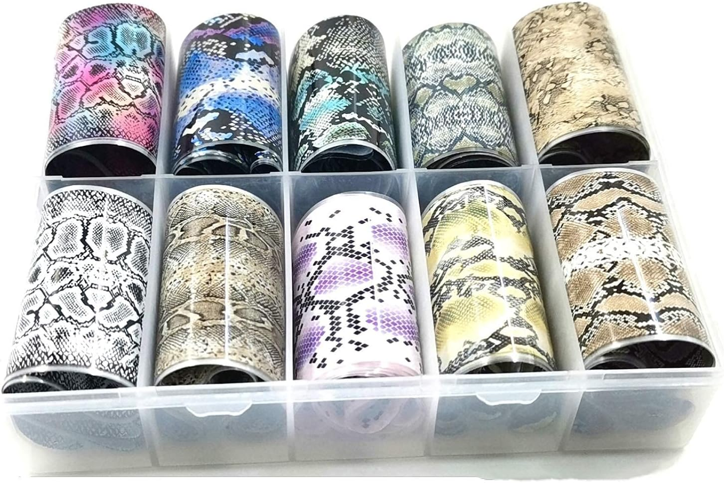 CHANGAR Animal Skin Style Nail Art Foil Transfer Decals 2 Boxes Serpentine Leopard Print Tiger Snake Skin Pattern Nail Foil Adhesive Stickers Starry Sky Manicure Transfer Tips Nail Art DIY Decoration image number 2