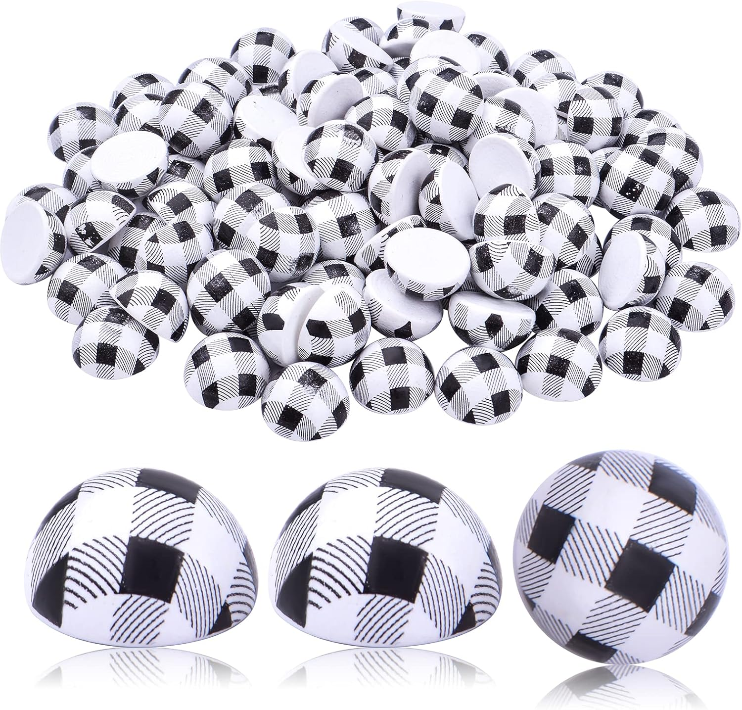 Half Wooden Balls, 100Pcs Half round Unfinished Wooden Balls Natural Smooth Mini Split Hemisphere Wood Craft Beads Balls for DIY Projects Art Design Painting Christmas Party Ornament, 15Mm, Black