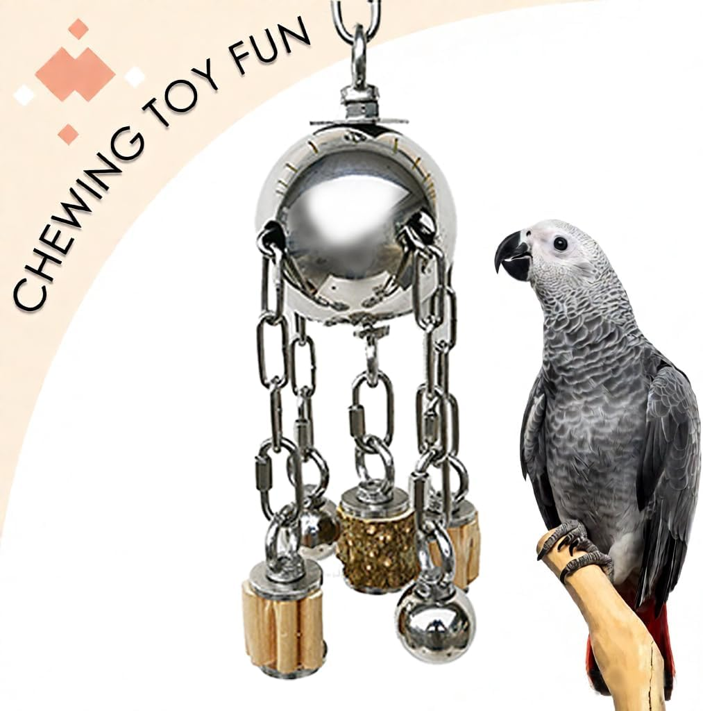 Large Bird Toys, Natural Wooden and 304 Stainless Steel Bell Toy for Parrots, Birds Cage Toy for Amazon Parrot, African Greys, Budgies, Lovebirds, Cockatiels,Cockatoo image number 4