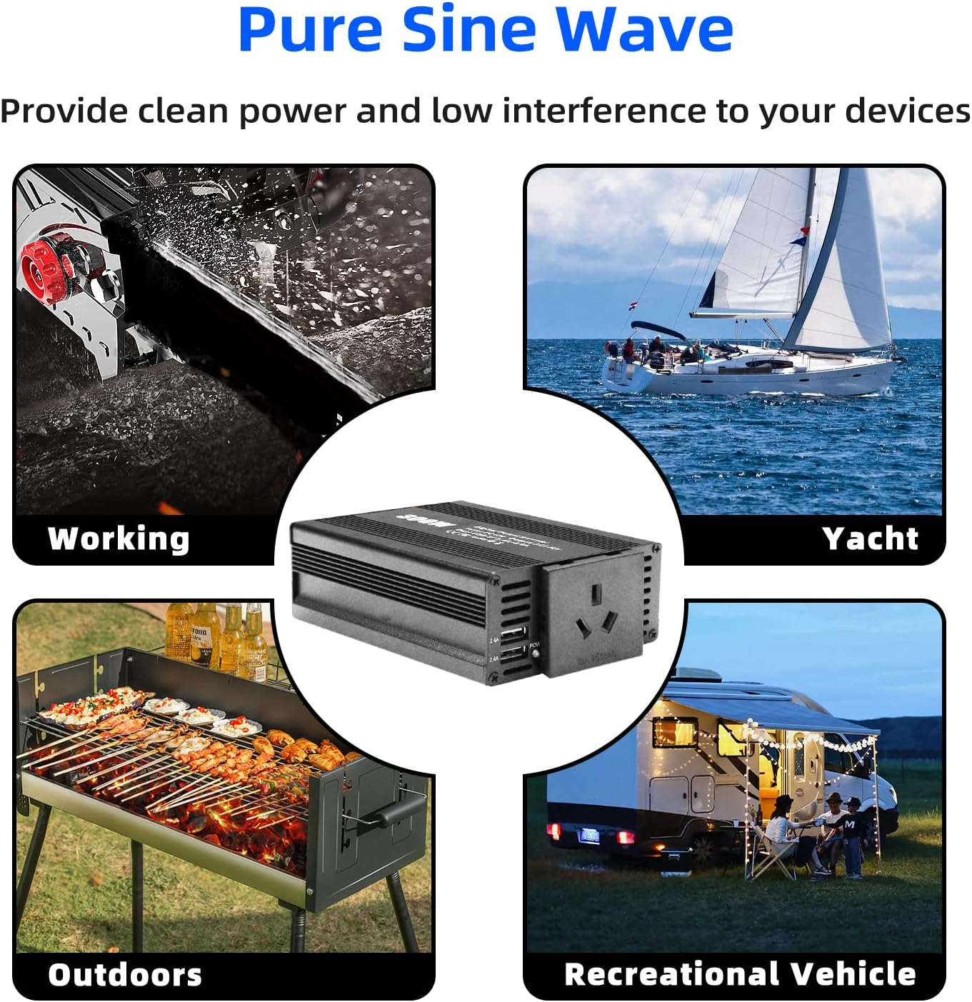 300W Pure Sine Wave Power Inverter DC 12V to AC 240V Car Plug Inverter Adapter Power Converter with 2.4A Dual USB Charging Ports and AC Outlets Car Charger for Smartphones Laptops Tablets,Etl Listed image number 5