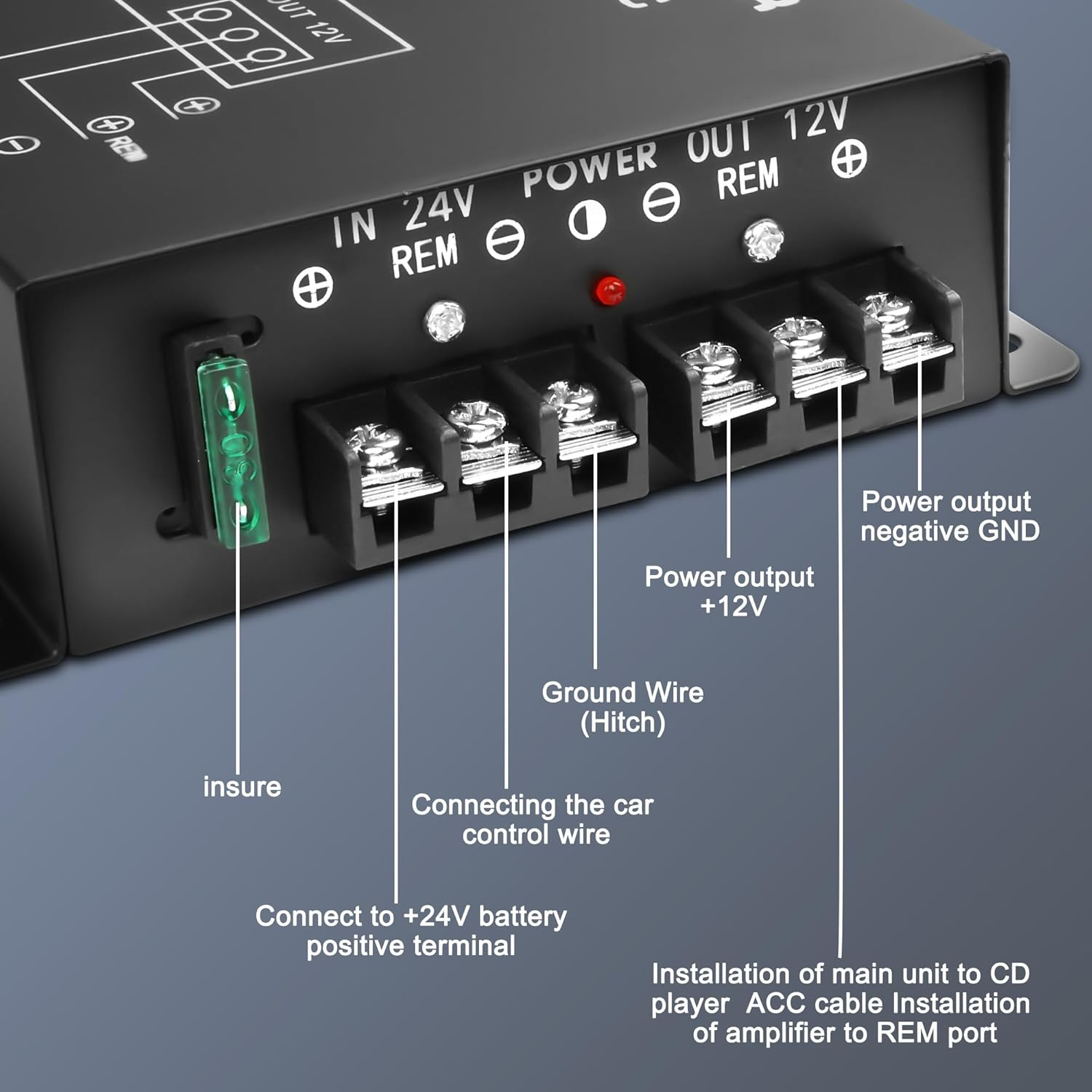 XMSJSIY 24V to 12V Step-Down Voltage Converter 100A 1200W Buck Module Adapter 20-30V to 12V Regulator Reducer Car Power Supply for Truck Vehicle - 1 Pcs image number 3