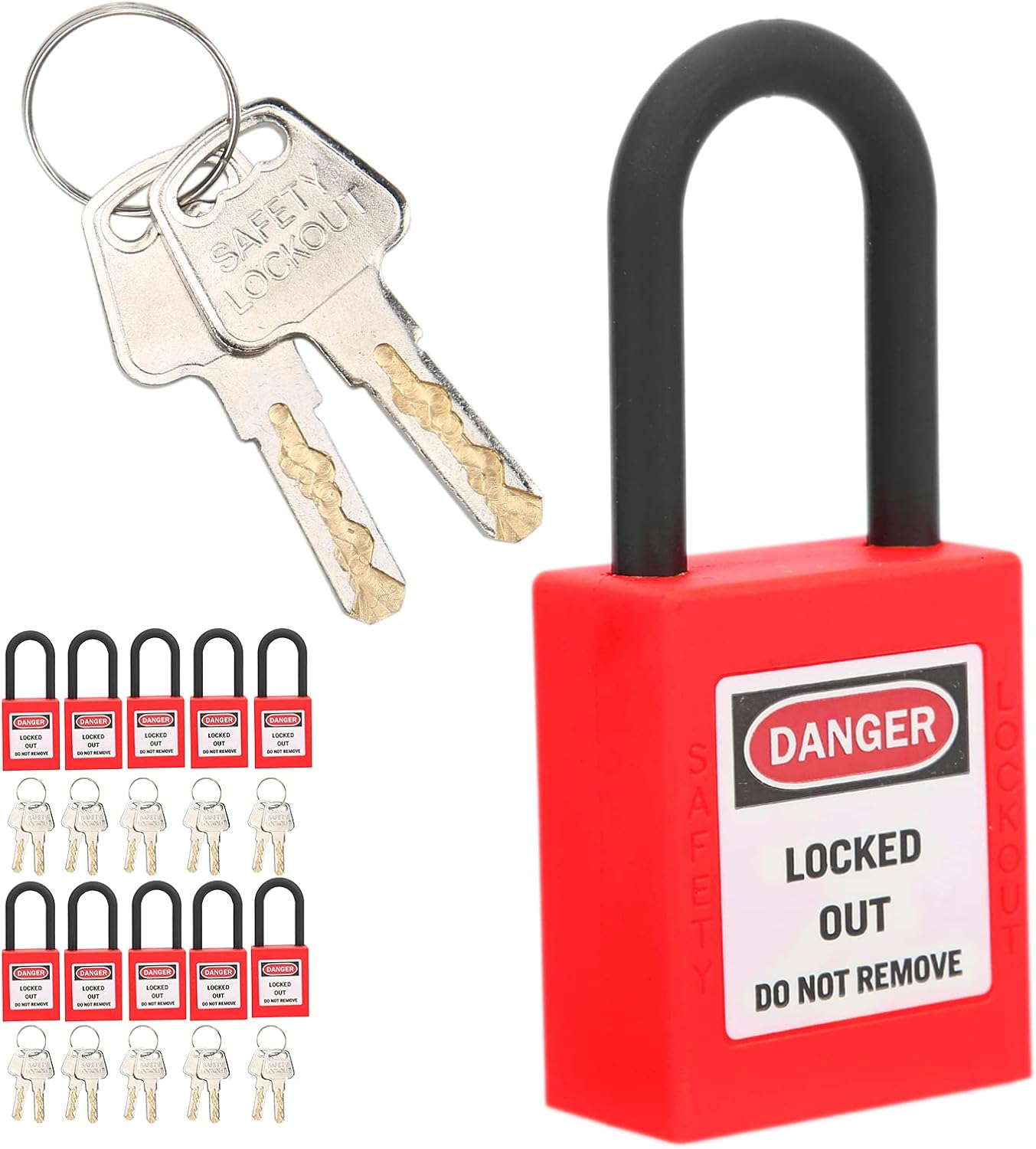 Lockout Tagout Lock Sets, 10 Sets Lockout Tagout Safety Padlock with Key, 38Mm Industrial Engineering Insulation Security Tool for Factories for Electrical Lockout Tag Out Kits image number 6