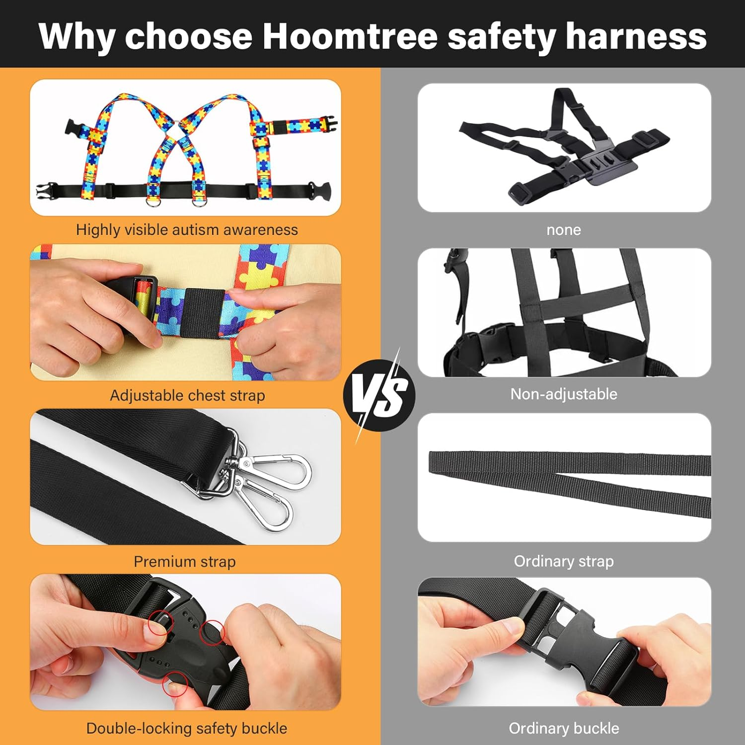 Safety Harness Leash for Kids with Autism, Special Needs and Older Children Ages 6-12 | Adjustable Teens Walking Harness with Grab Handle and Tether | Keep Active ADHD/ASD Autistic Kids Safe