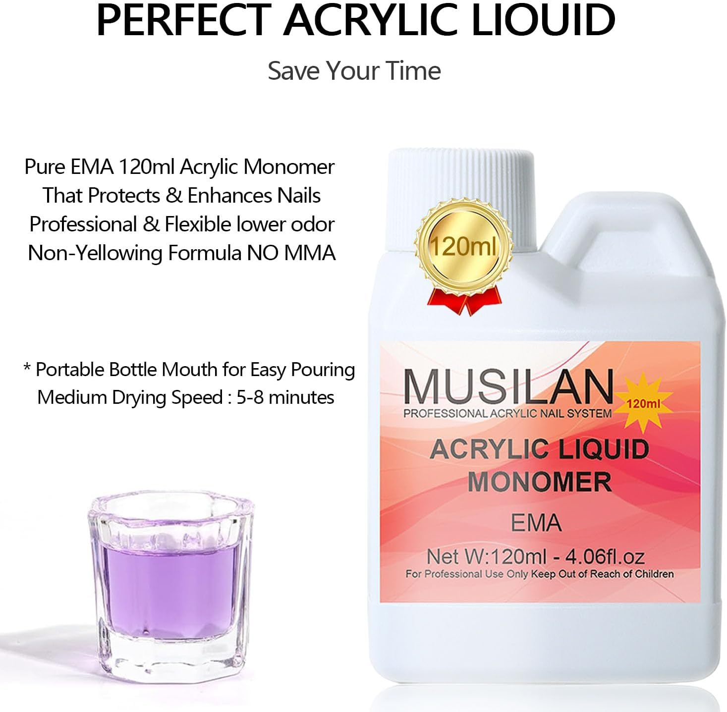 MUSILAN Monomer Acrylic Nail Liquid 120Ml/4Oz for Acrylic Powder - Professional Acrylic Liquid Monomer for Acrylic Nails Extension for Beginners DIY image number 2