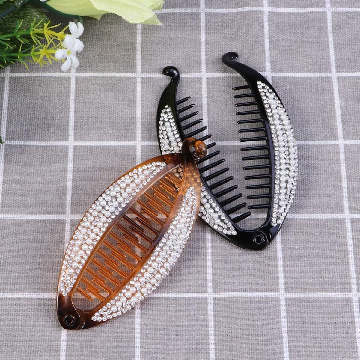 Norhogo Fish Shape Plastic Hair Clamps,Banana Hair Clips with Crystal Banana Clip Fish Shape Rhinestone for Women,Set of 2 image number 6