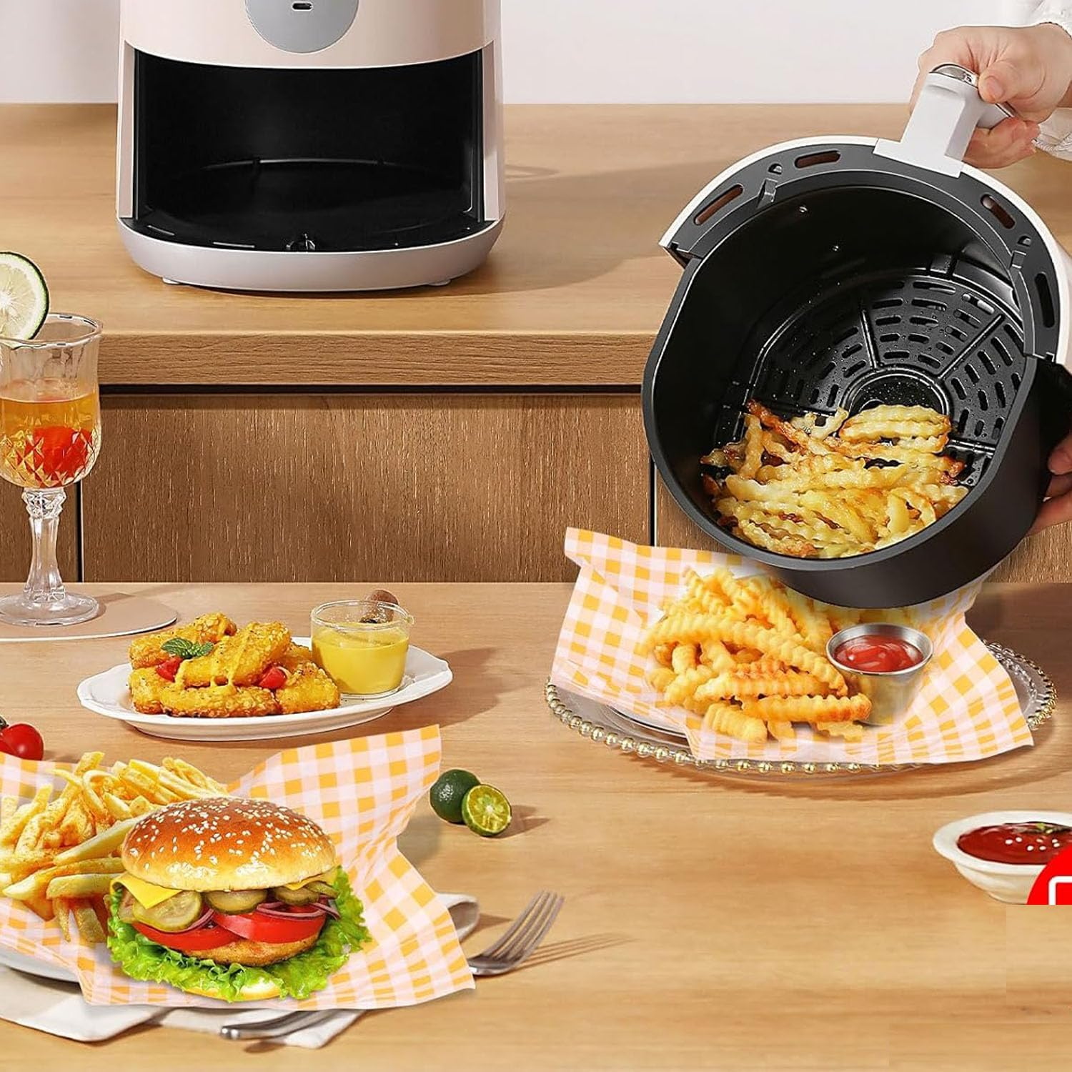 100 Pcs Deli Paper Sheets,Checkered Food Grade 18X18Cm Greaseproof Paper Sheets,Dry Waxed Baking Deli Paper,Square Food Basket Liners for Sweets Cakes Sandwich Hamburger Bread (Yellow) image number 4