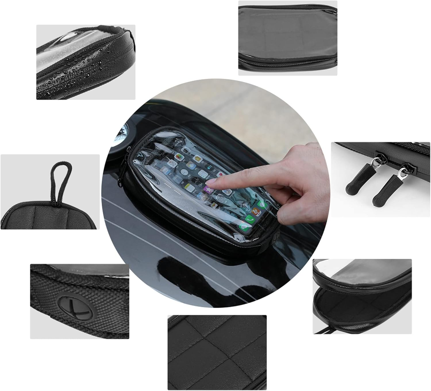 X AUTOHAUX Universal 7 Inch Magnetic Tank Bag Phone Holder Case Saddlebag Faux Leather Waterproof for Motorbike image number 6