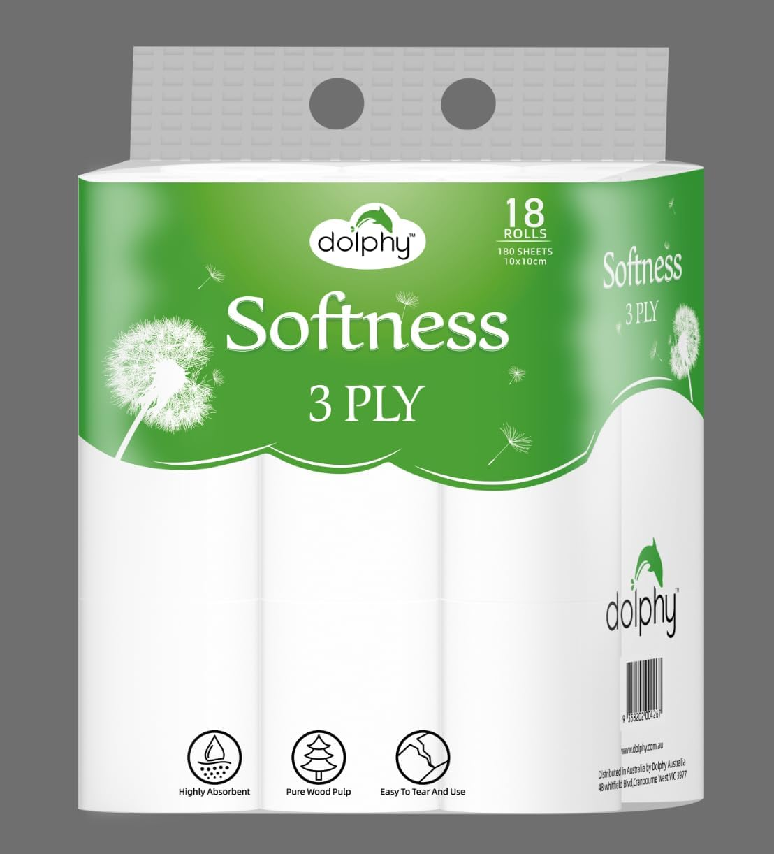 Dolphy 3-Ply Toilet Paper 72 Rolls (18 Rolls X 4 Packs), 180 Sheets per Roll, Ultra Soft White Bathroom Tissue, Septic Safe, Bulk Pack for Home, Office & Hotels