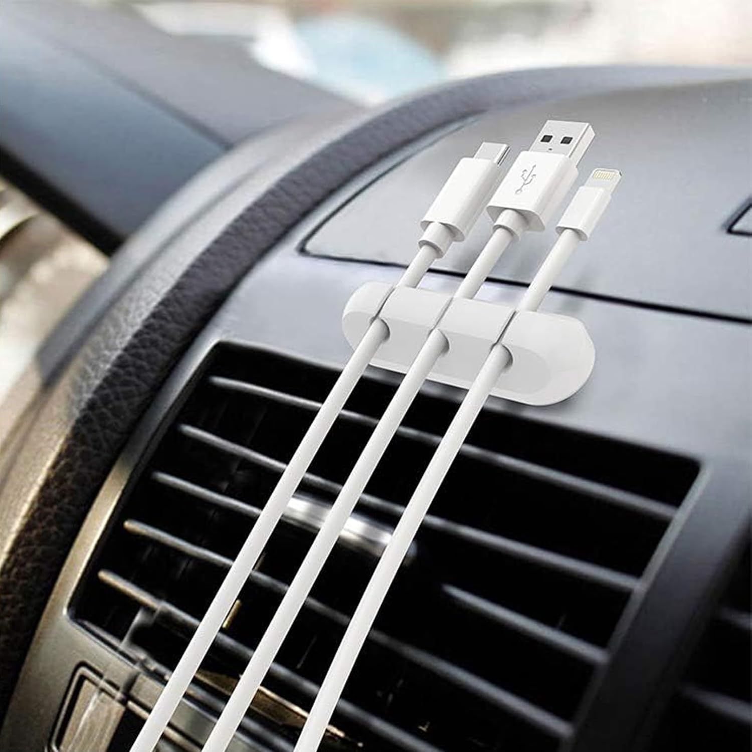 White Cable Clips, Cord Organizer Cable Management, Cable Organizers USB Cable Holder Wire Organizer Cord Clips, 3 Packs Cord Holder for Desk Car Home and Office (5,5, 3 Slots) image number 1