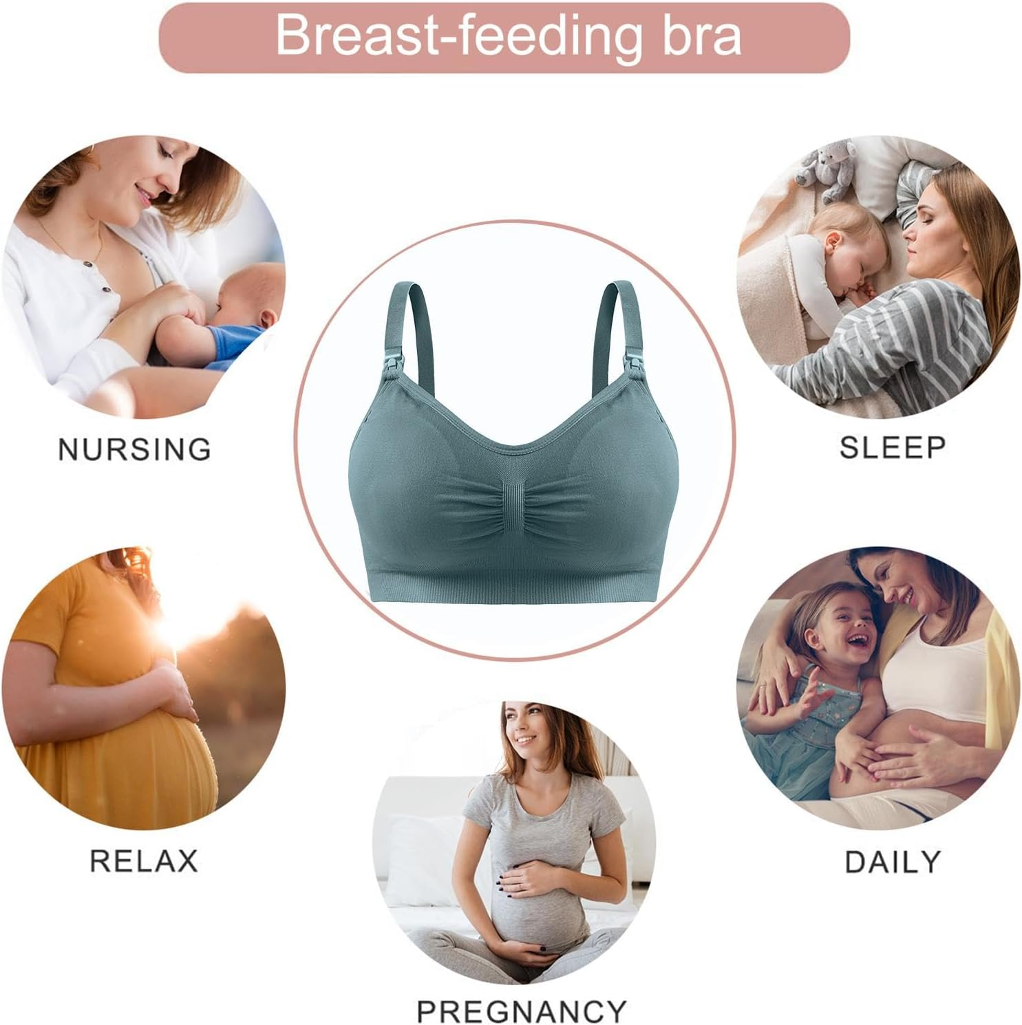 Seamless Nursing Bra,Elastic Breathable Nursing Bras - Full Coverage Comfortable Maternity Bra Breastfeeding Bra for Daily Wear - Blackaf image number 7
