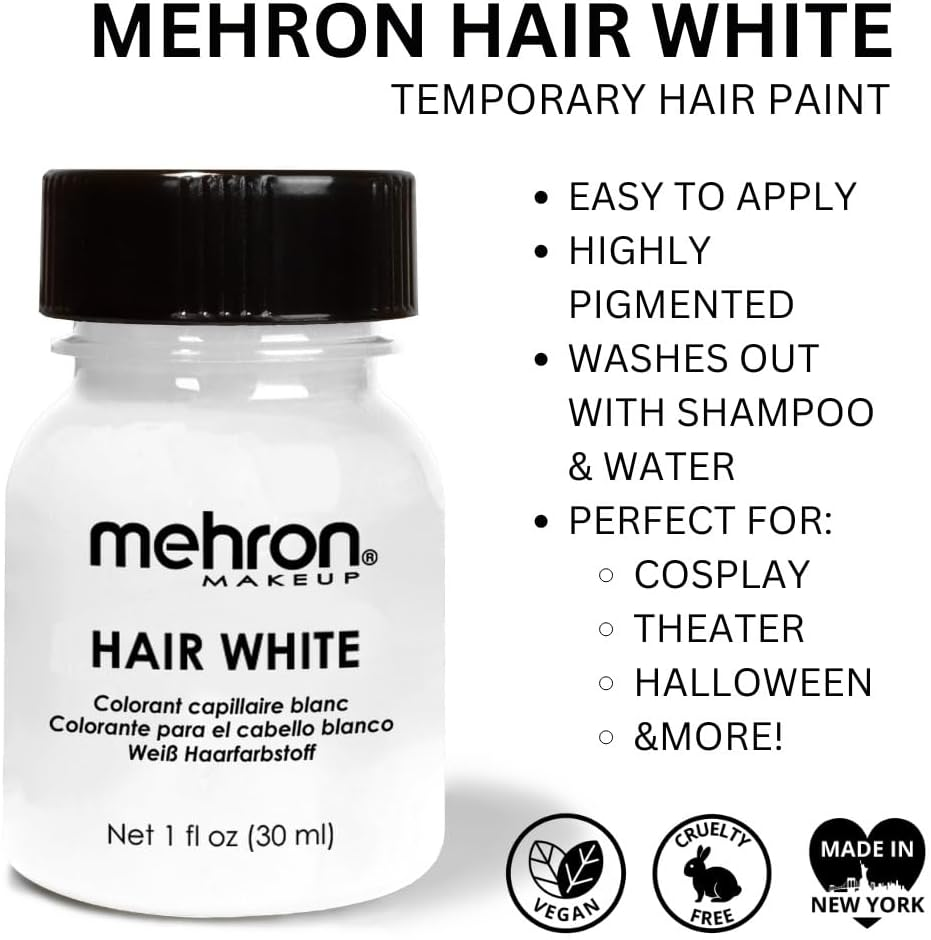Mehron Makeup Hair White with Brush (1 Oz) image number 4