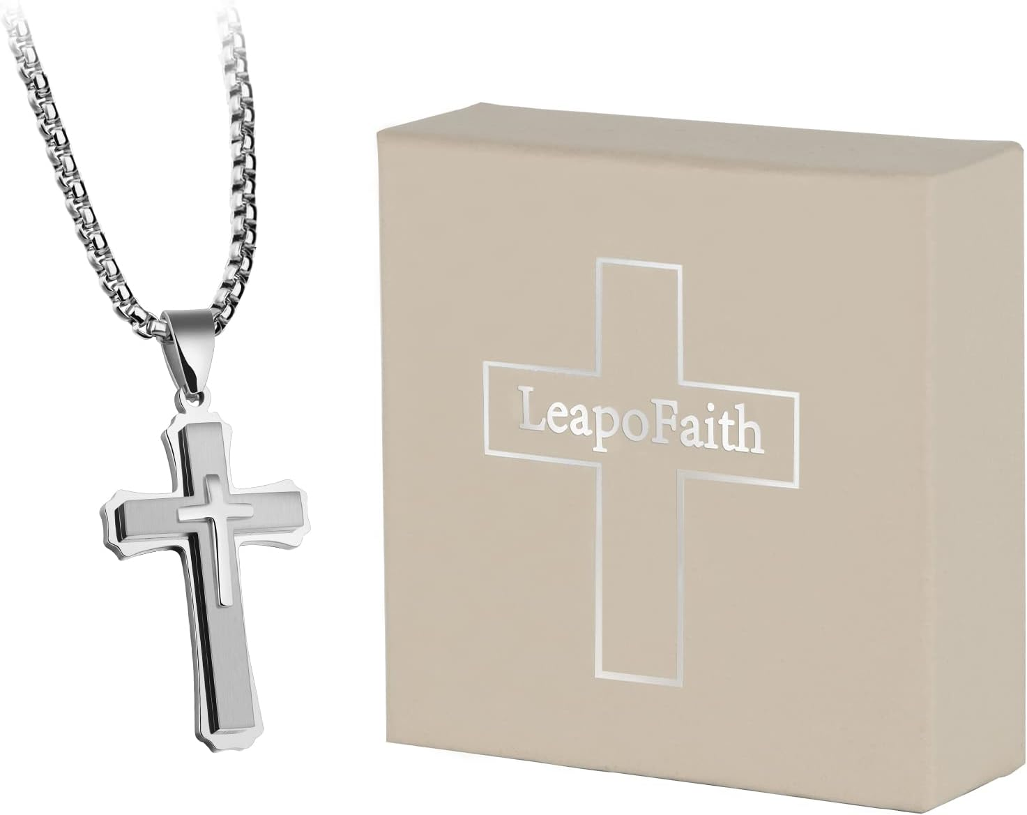 Pendant Cross for Car Rearview Mirror Hanging Accessories Cross Charm Car Mirror Decor Hanging Ornament for Auto Interior Truck Christian Cross Necklace for Men Women Jesus Holy (Silver) - Gold image number 5