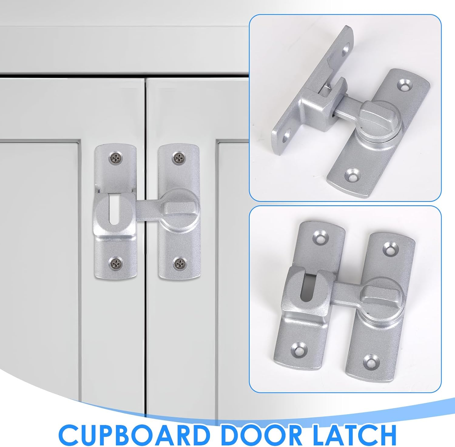 2 Pcs Silvery Barn Door Latches & Gold Gate Latches, Heavy Duty 90/180&deg; Adjustable Flip Gate Latches Hardware, Zinc Alloy Right Angle Lock for Sliding Doors, Cabinets, Bathrooms & Fences image number 1