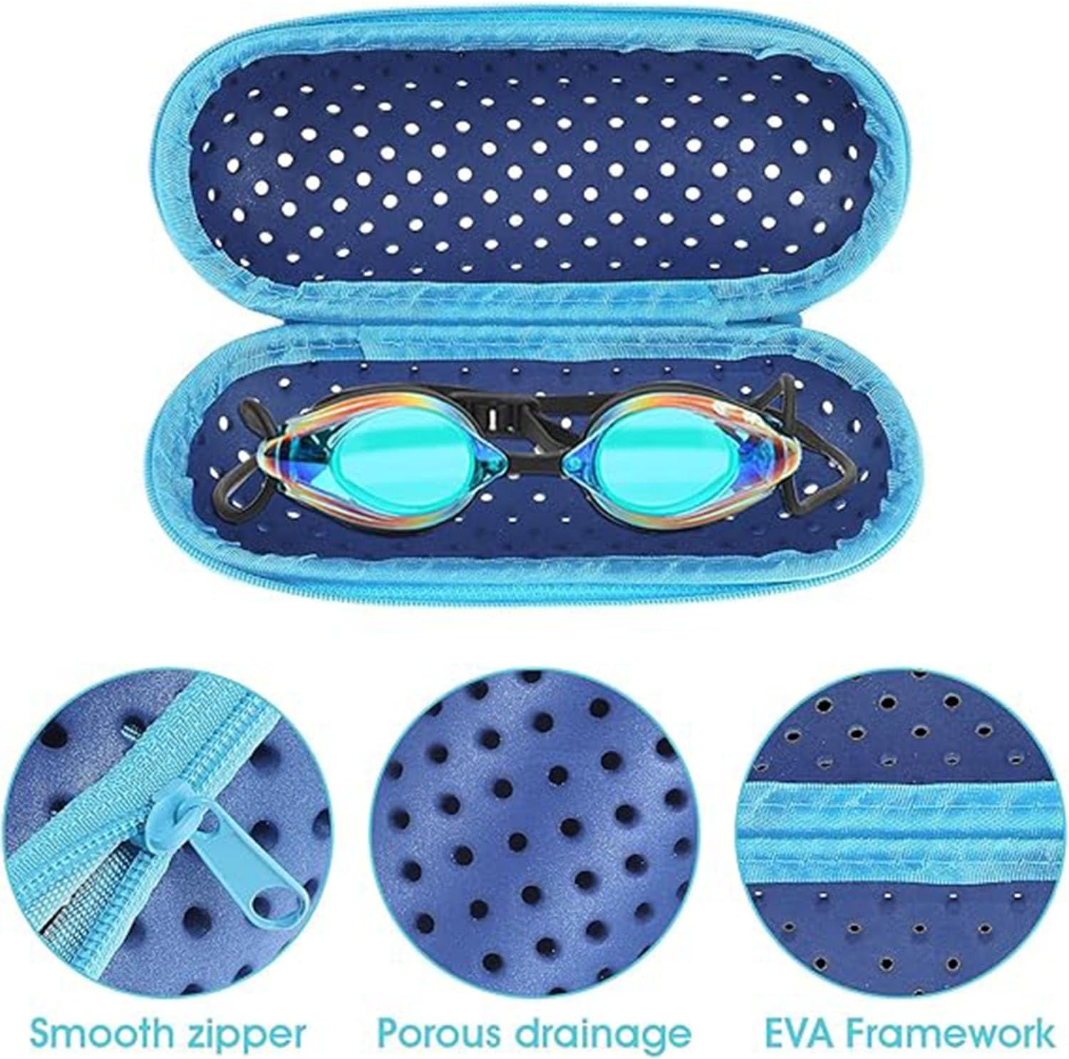 Songholee Swim Goggle Case, Goggle Case with Drain Hole for Swimming Goggles Sunglasses Zipper Eyeglasses Case Protective Cases for Goggles Men Women Swimming Accessories - Rose Red image number 6