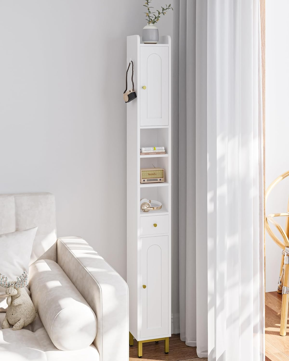 Hzuaneri Bathroom Cabinet with Adjustable Shelves, Freestanding Floor Cabinet, Tall Bathroom Storage Cabinet with Doors & Drawer, Narrow Toilet Paper Storage Cabinet, White BC28013X - White image number 4