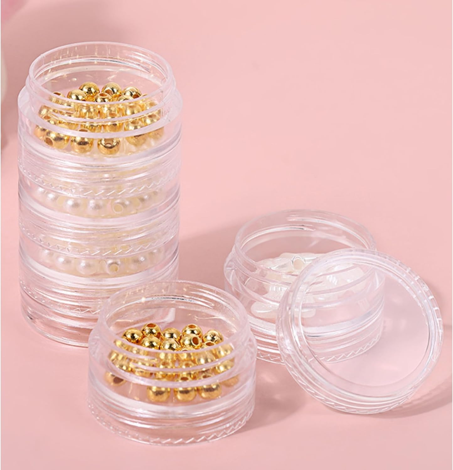 4 Set 6 Layer Clear Stackable round Plastic Containers,Small Plastic Containers for Beads, Nail Glitter, Cosmetic Samples, Travel & Home Organization image number 5