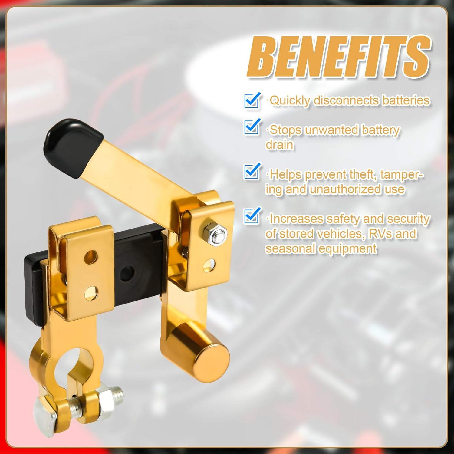 Battery Disconnect Switch, Top Post Knife Blade Master Switch Copper Negative Battery Disconnect Switch 12V 24V Battery Cut off Shut off Switch for RV Marine Car Boat (Horizontal) image number 2