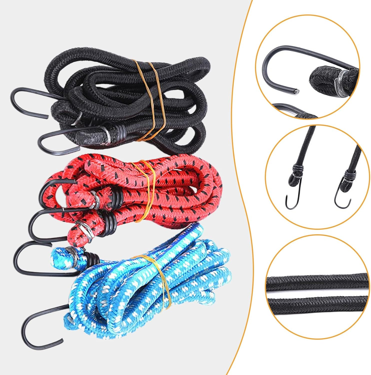 3 Piece Elastic Bungee Strap Set with Camping Weather Resistant Elastic Luggage Cord Bungee Cord Hook for Securing Luggage image number 3