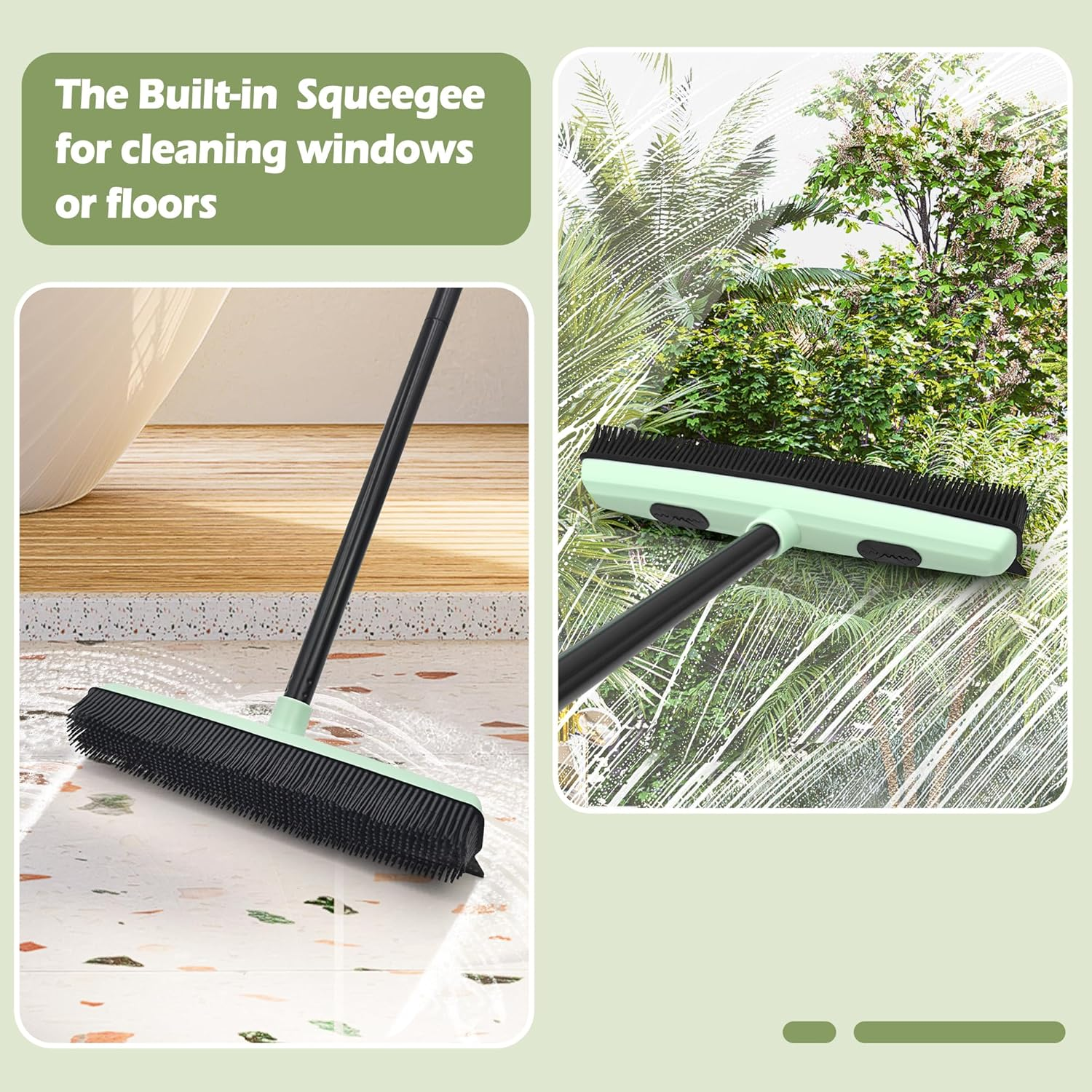 DALIPER Upgraded Rubber Broom Pet Hair Remover with Squeegee Fur Sweeper Small Detailing Lint Brush to Fluff Carpet Rug Tile Hardwood Floor image number 2