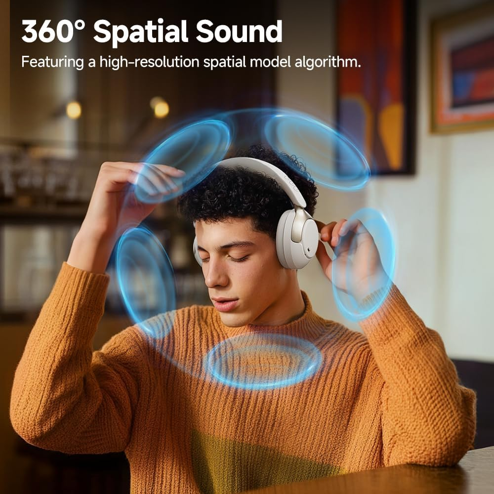 QCY H3 PRO Adaptive ANC Wireless Headphones over Ear, 50Db Active Noise Cancellation with Multiple Modes, LDAC Hi-Res Wireless Audio, 55H Playtime, Custom EQ via App, Bluetooth 5.4, White - Black image number 2