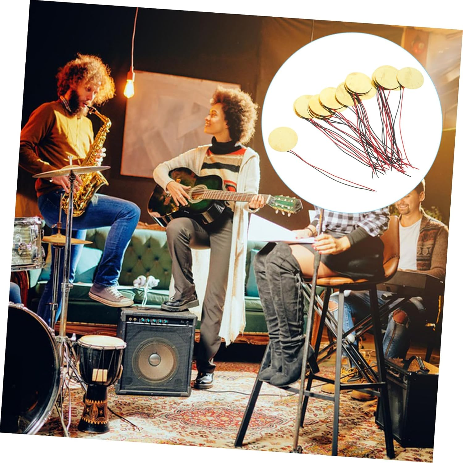 20Pcs 27Mm Piezo Element Buzzer with Copper Tab Wire, Passive Trigger Drum Discs for Acoustic Musical Instruments, Suitable for Cbg Guitar Accessories image number 5