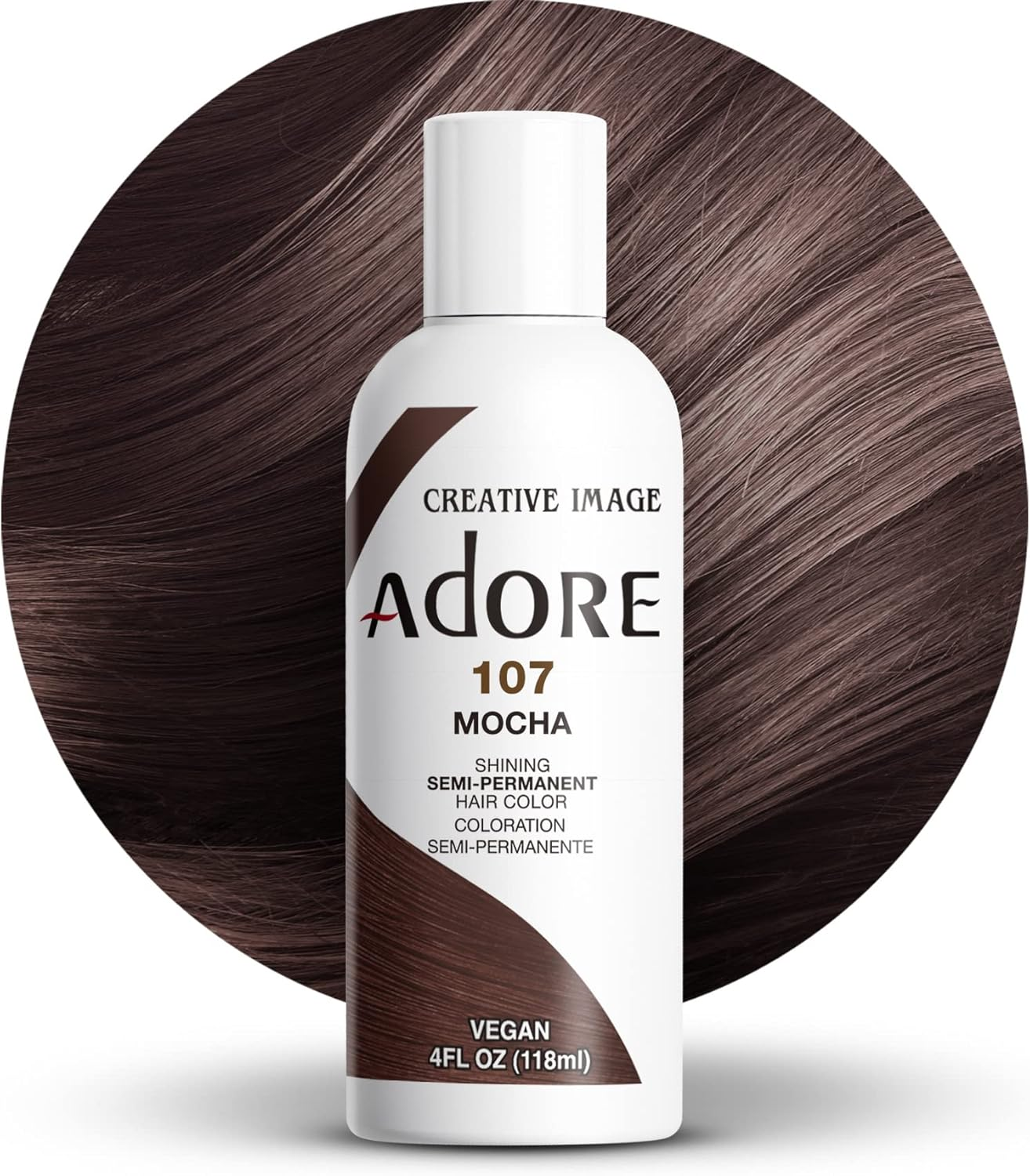 Adore Semi Permanent Hair Color - Vegan and Cruelty-Free Brown Hair Dye - 4 Fl Oz - 107 Mocha (Pack of 1) image number 4
