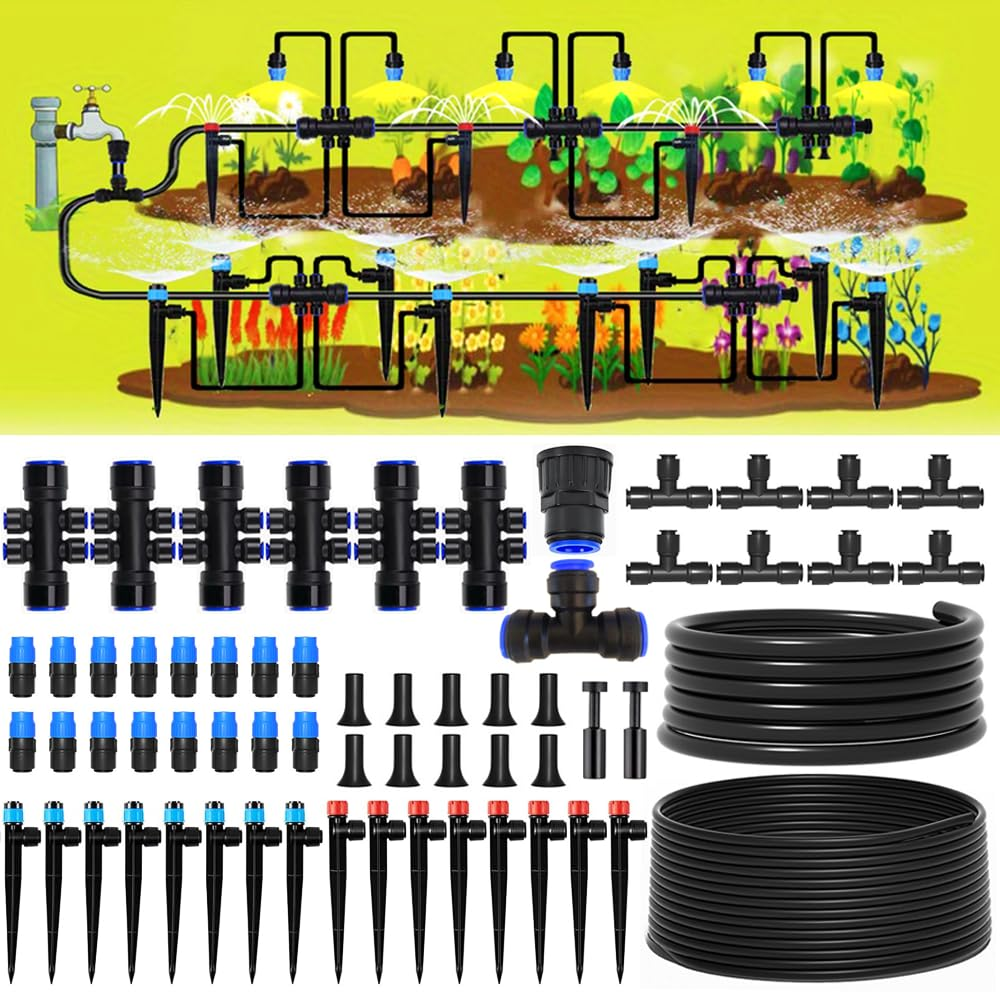 190.2FT Drip Irrigation System Kits Automatic Garden Watering Sprinkler with 1/2 &1/4 Inch Tubing Hose Patio Misting Plant Irrigation Water Equipment Quick Connector for Greenhouse Flower Beds Lawn image number 2