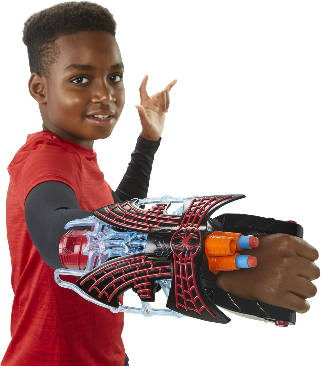 Spider-Man Marvel : across the Spider-Verse Miles Morales Tri-Shot NERF Blaster, with 3 Darts, Toys, Super Hero Toys for 5 Year Old Boys and Girls and Up