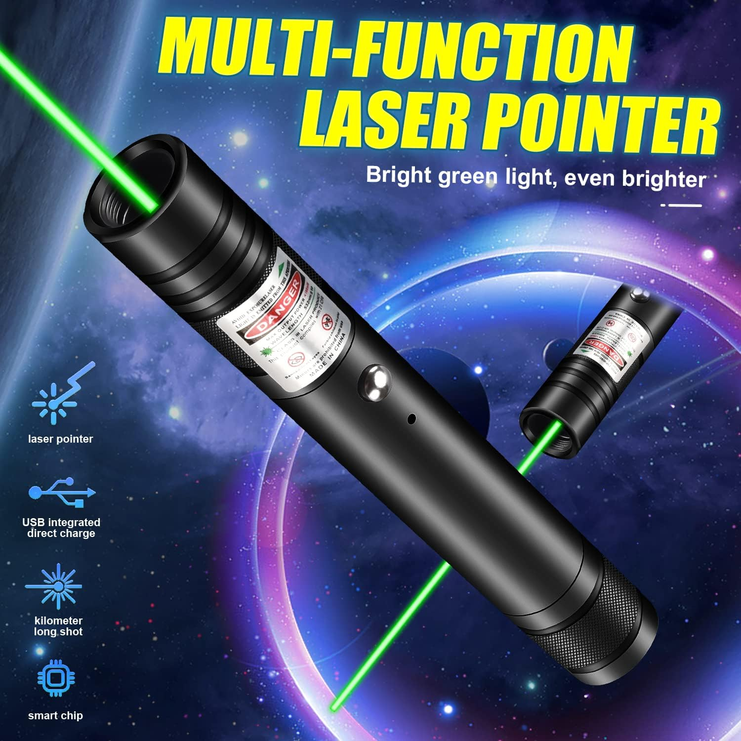 High Power Green Laser Pointer Rechargeable Flashlight with Laser Pointer Long Range Laser Pointer for Astronomy Construction and Outdoor Adventure