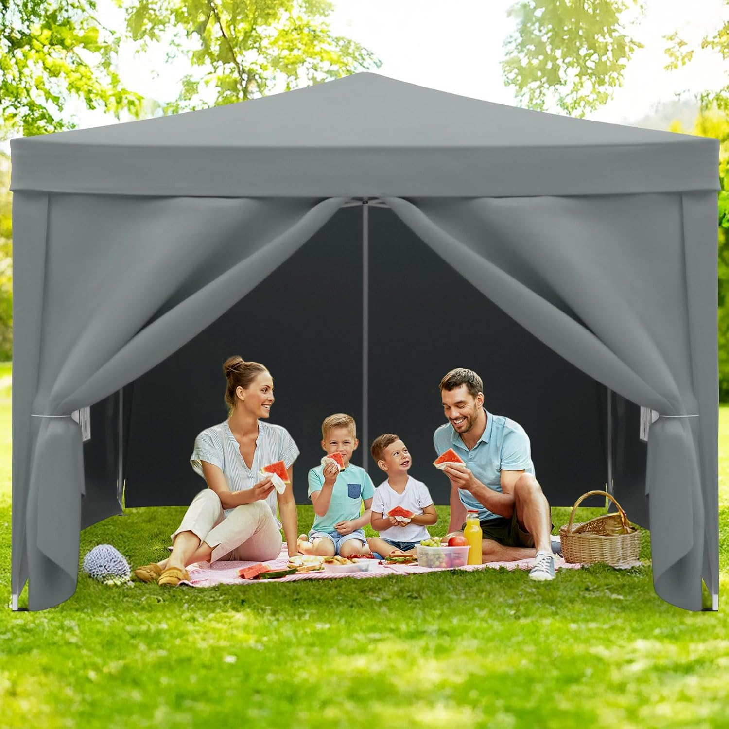 3X3M Gazebo Canopy Tent Marquee Pop up Gazebo Outdoor Wedding Patio Party Tent Folding Sun Shelter with Detachable Sidewalls Grey