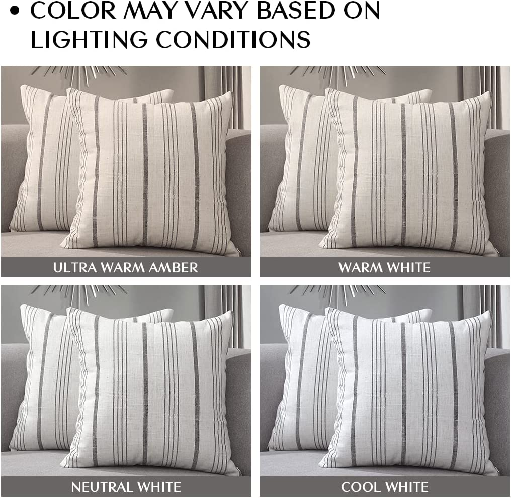 Sunlit Decorative Farmhouse Throw Pillow Case, Set of 2 Cream/Off-White with Gray Stripes Modern Accent Square Pillow Cover, 26" X 26", Textured Linen Throw Cushion Covers for Couch Chair Bedroom
