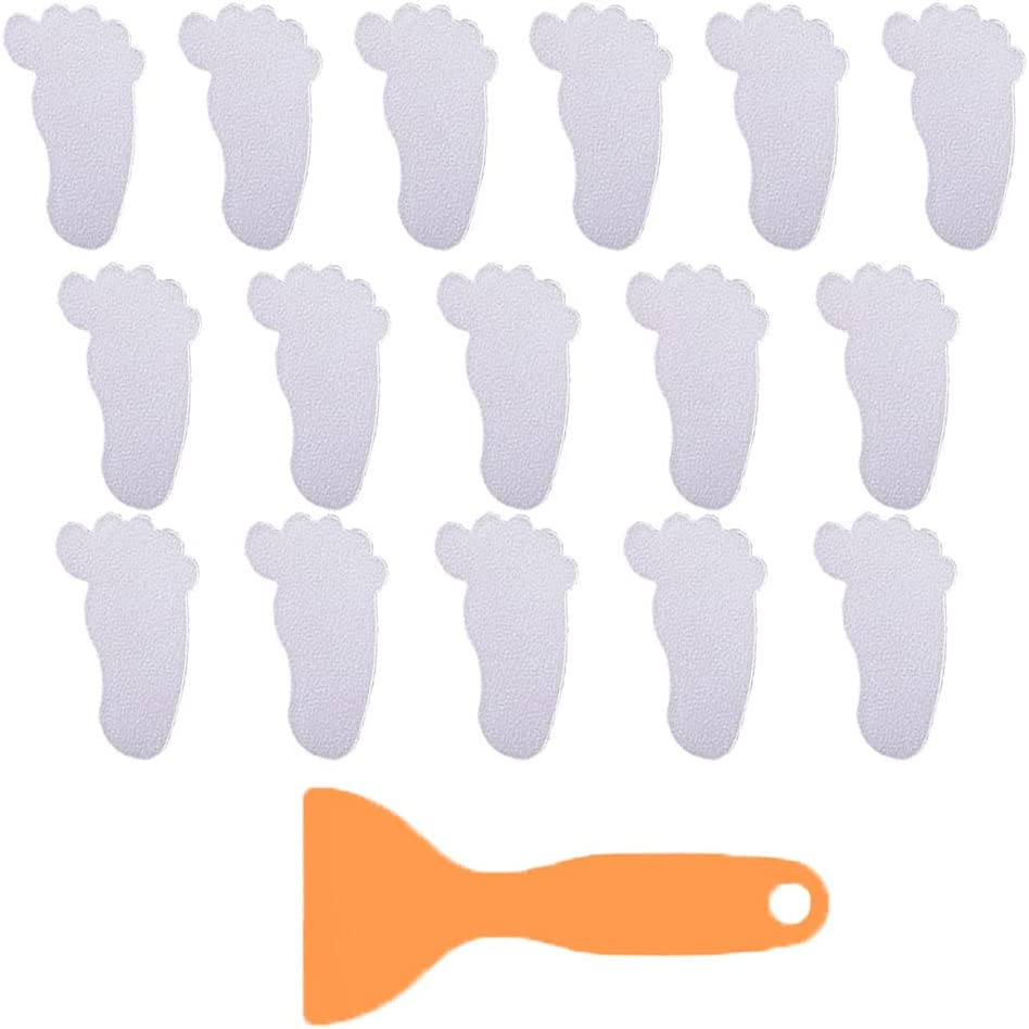 16 Piece Footprint Shape anti Slip Shower Stickers,Bath Tub Non-Slip Sticker,Safety Shower Treads Adhesive Appliques with Premium Scraper(Transparent Color) image number 2